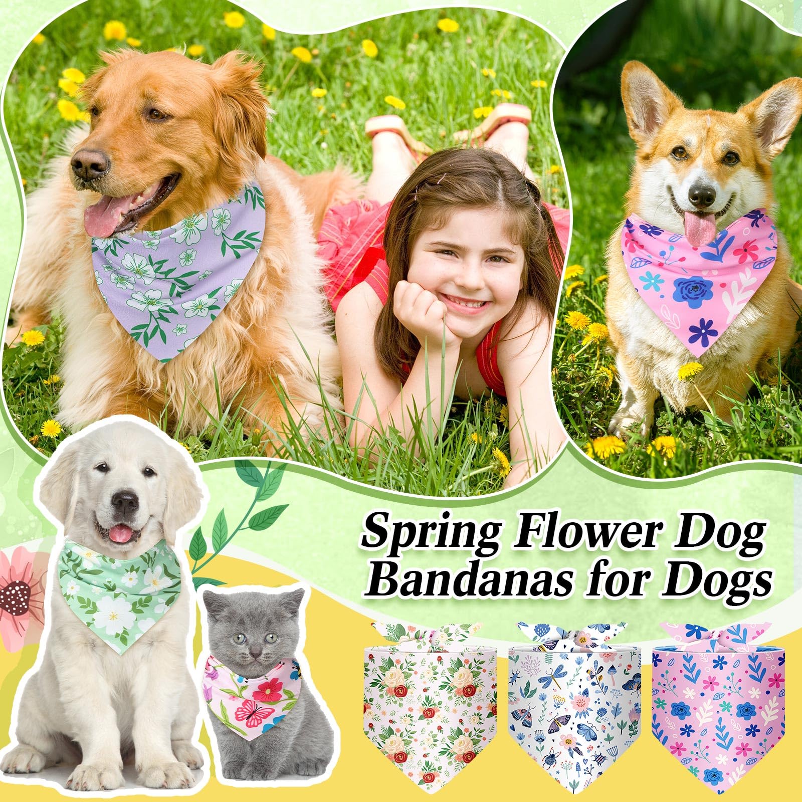 Geyoga Lot de 240 bandanas pour chien - Pour l'été et le printemps - Bavoirs triangulaires réglables pour chiens de petite, moyenne et grande taille - Accessoires de costume (floral)