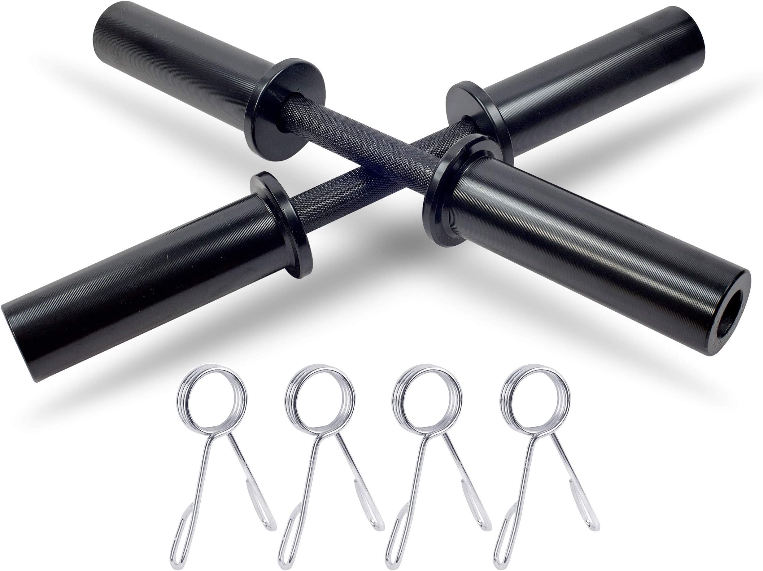 Lions Dumbbell Handles 2inch - Ideal Barbell bar for Olympic 5cm 2" Weight Plates | Knurled Hand Grips | 4x Spring Collars | 20" Long | PAIR