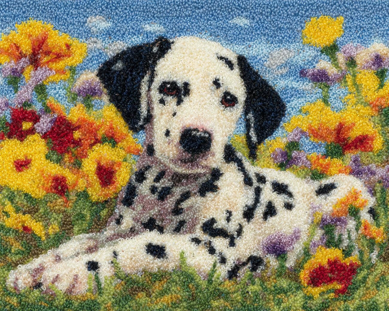 AMBATTERY Latch Hook Kits Carpet Dalmatians and Flowers 60x40cm