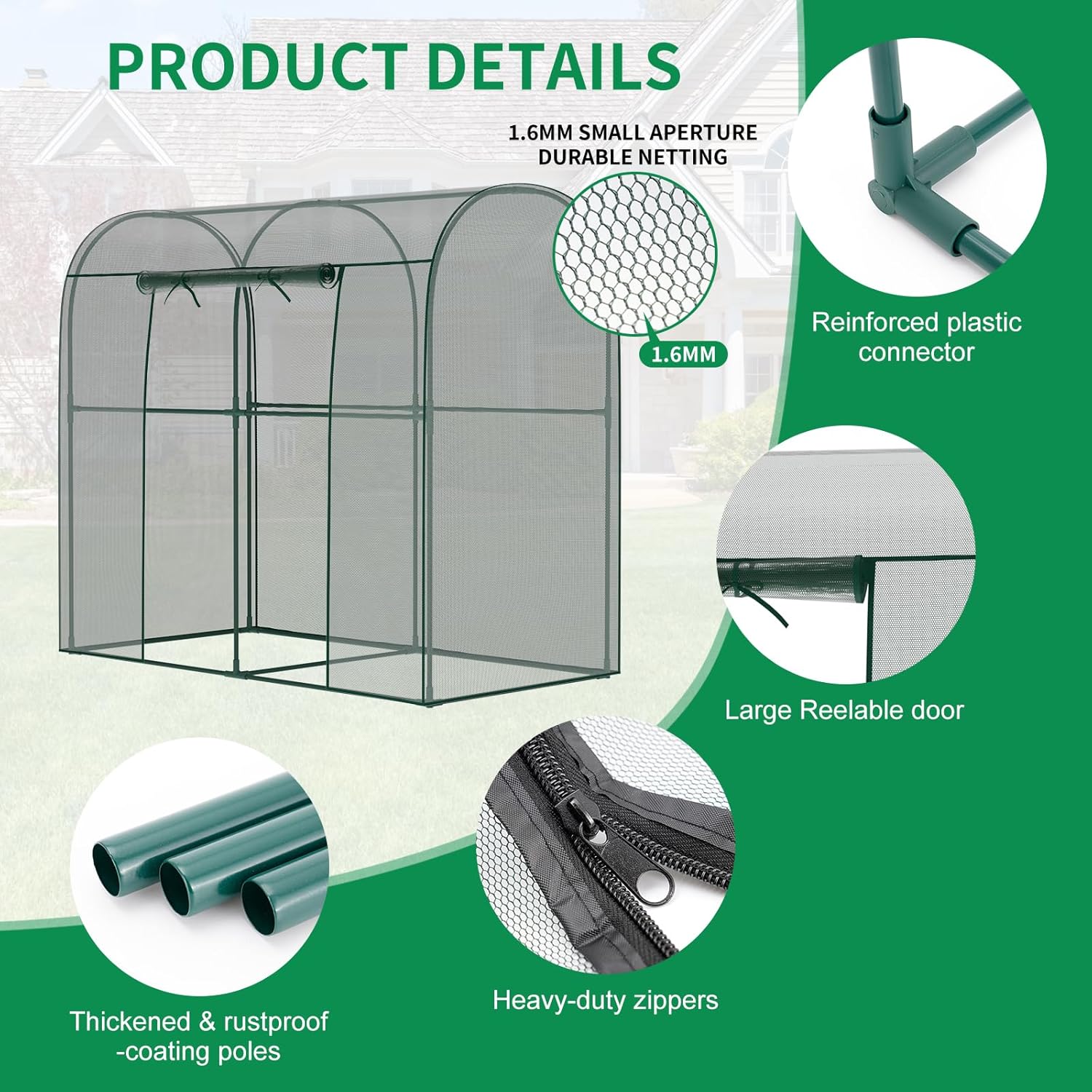 SUNYRISY Garden Plant Netting Crop Cage for Garden Raised Bed, 6.5 x 3.3 x 6 Ft Plant Cover Cage Protectors from Animal for Outdoor Plants with Frame and Zippered Door