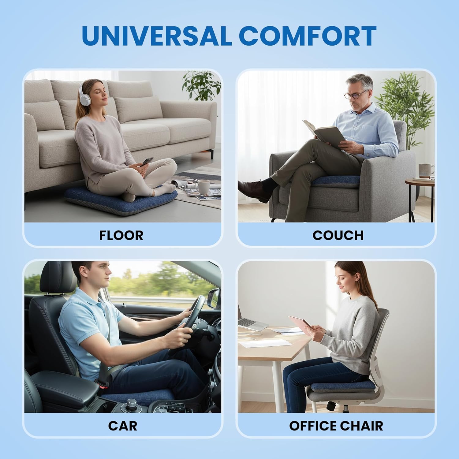 Ganondorf Extra Large Recliner Seat Cushion for Elderly Tufted Furry Booster Foam Cushion, Pressure Relief for Long Sitting Orthopedic Chair Cushion for Recliners Office Chairs, Navy