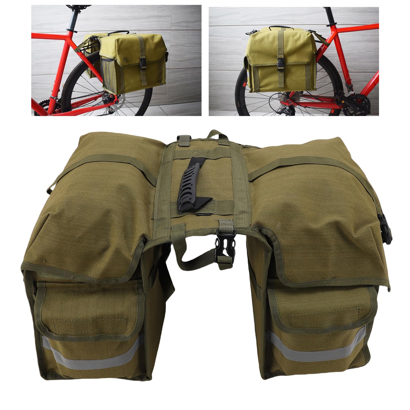 Aramox Borsa Doppia per Sedile Bici, Borsa Portaoggetti Posteriore per Bici Impermeabile con Grande capacità, Design Riflettente e di Cinghie Stabile per Pendolari in Bicicletta (30L)