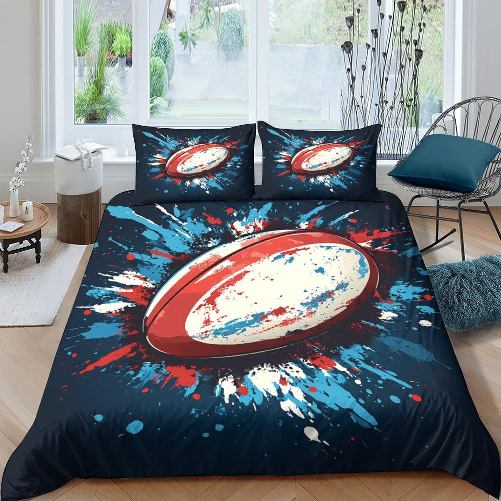 Ctjqhvkz Style-5 3D Printed Rugby Splash Fitted Sheet Microfiber Soft Bed Sheet With Dynamic Ball Art For Bedroom Dorm Decor Single（135X200cm）