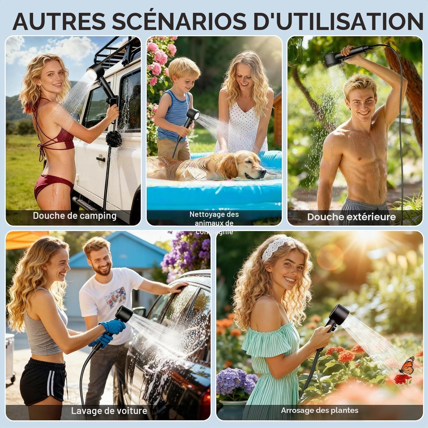 8000mAh Douche de Camping Portable avec Affichage Numérique la Température | MIAOKE Version Améliorée Pompe Rechargeable pour Douche Électrique D'extérieur pour Camping, Randonnée, Orange