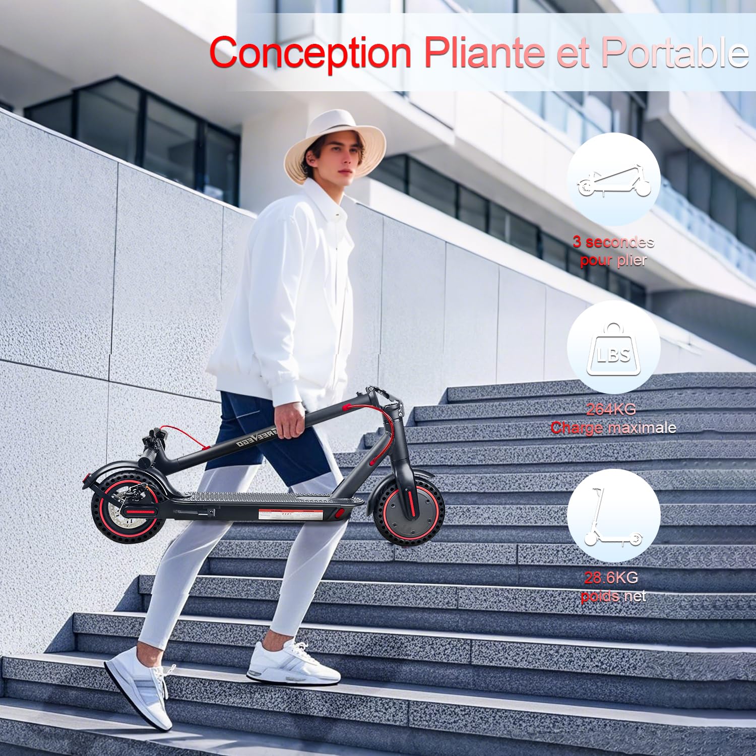 QnQ Monopattino elettrico, Monopattino elettrico da 8,5", Autonomia 25-30 km, Pneumatici a Nido d'ape Antipuntura, Controllo tramite APP e Display LED, Batteria 36V 7.8Ah, Motore 500W, Porta