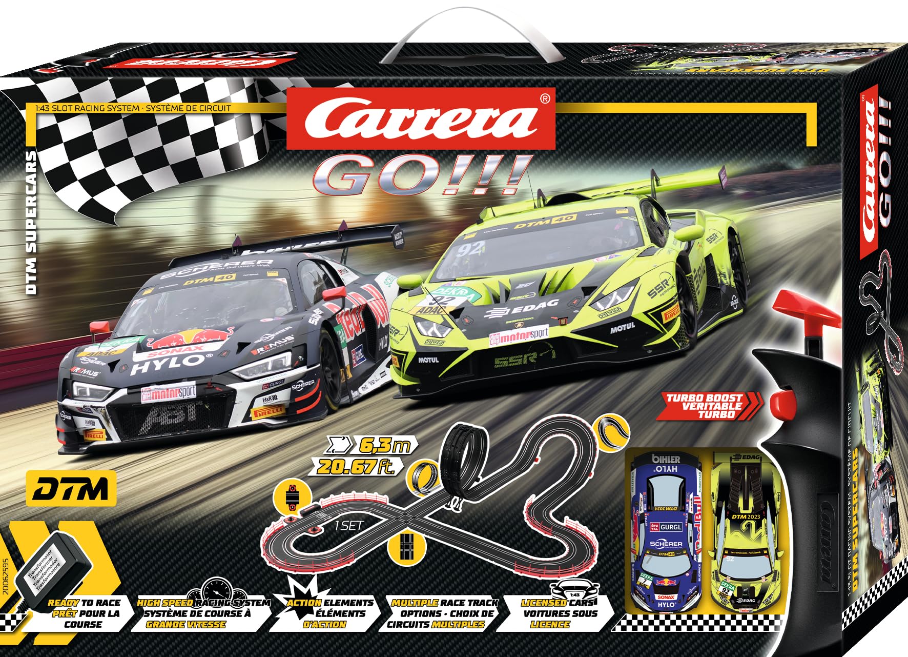 Carrera Go - Set di pista giocattolo da corsa elettrica per bambini, scala 1:43, DTM Supercars
