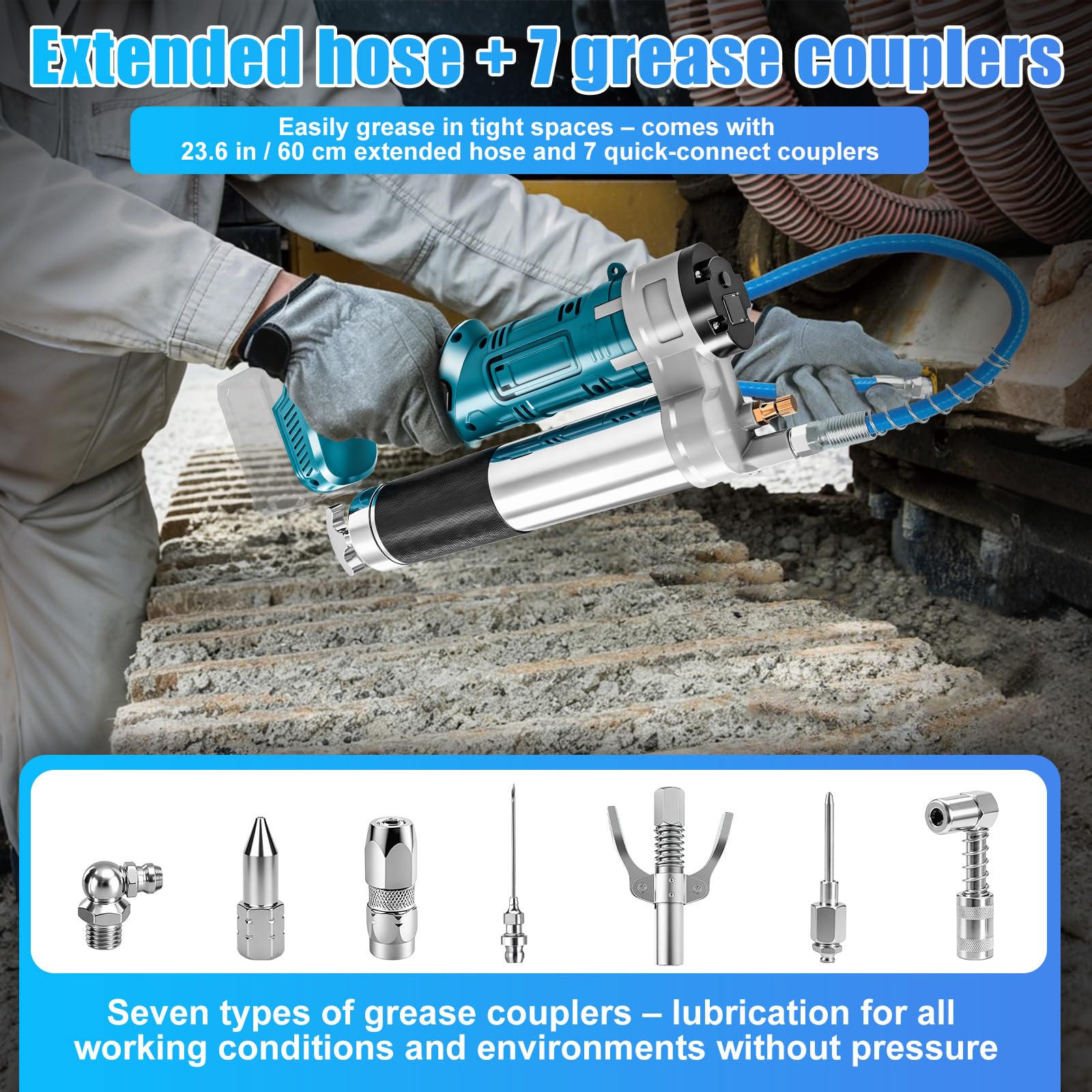 Fettpresse kompatibel mit Makita 18V-Akku, 8000–12000 PSI, 180–200 g/min, | 3-stufige Drehzahlregelung,600W bürstenloser Motor,für 400ml Kartuschen & loses Fett, mit LED-Licht