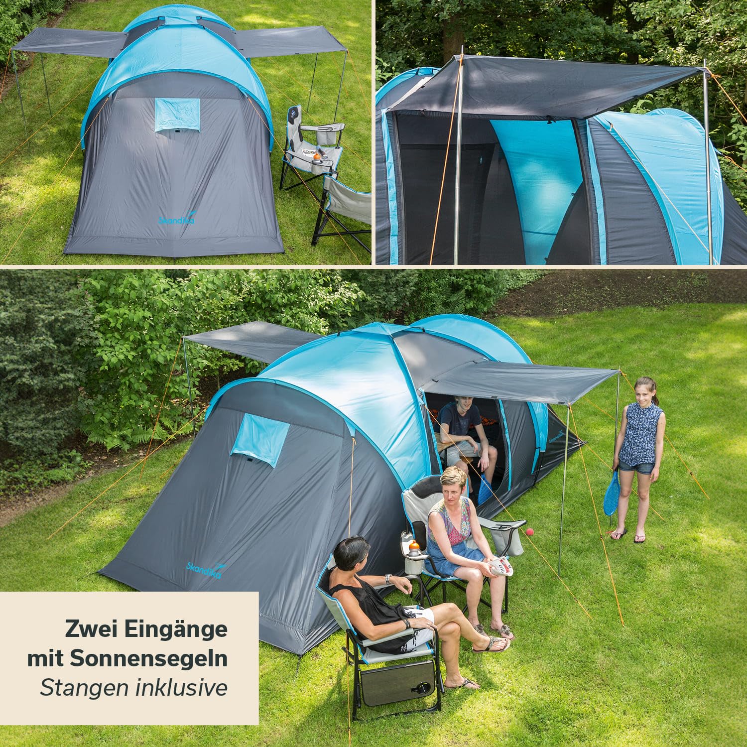 Skandika Kuppelzelt Hammerfest 4/4+ | Camping Zelt 4 Personen mit/ohne eingenähtem Zeltboden, mit/ohne Sleeper Technologie, 2 Kabinen, 2 m Stehhöhe, wasserdicht, 3000 mm Wassersäule | Campingzelt
