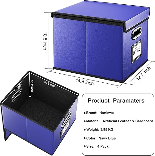 Vista 280 de Huolewa Caja organizadora de archivos con tapa, organizador de carpetas de archivos plegable para almacenamiento de documentos de oficina, caja