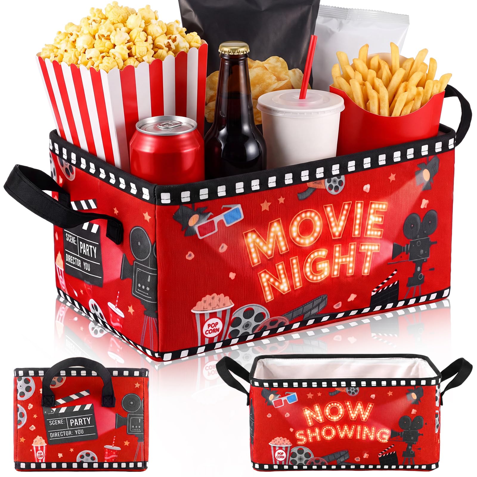 Movie Night Gift Basket with Handles Movie Night Supplies Snack Trays