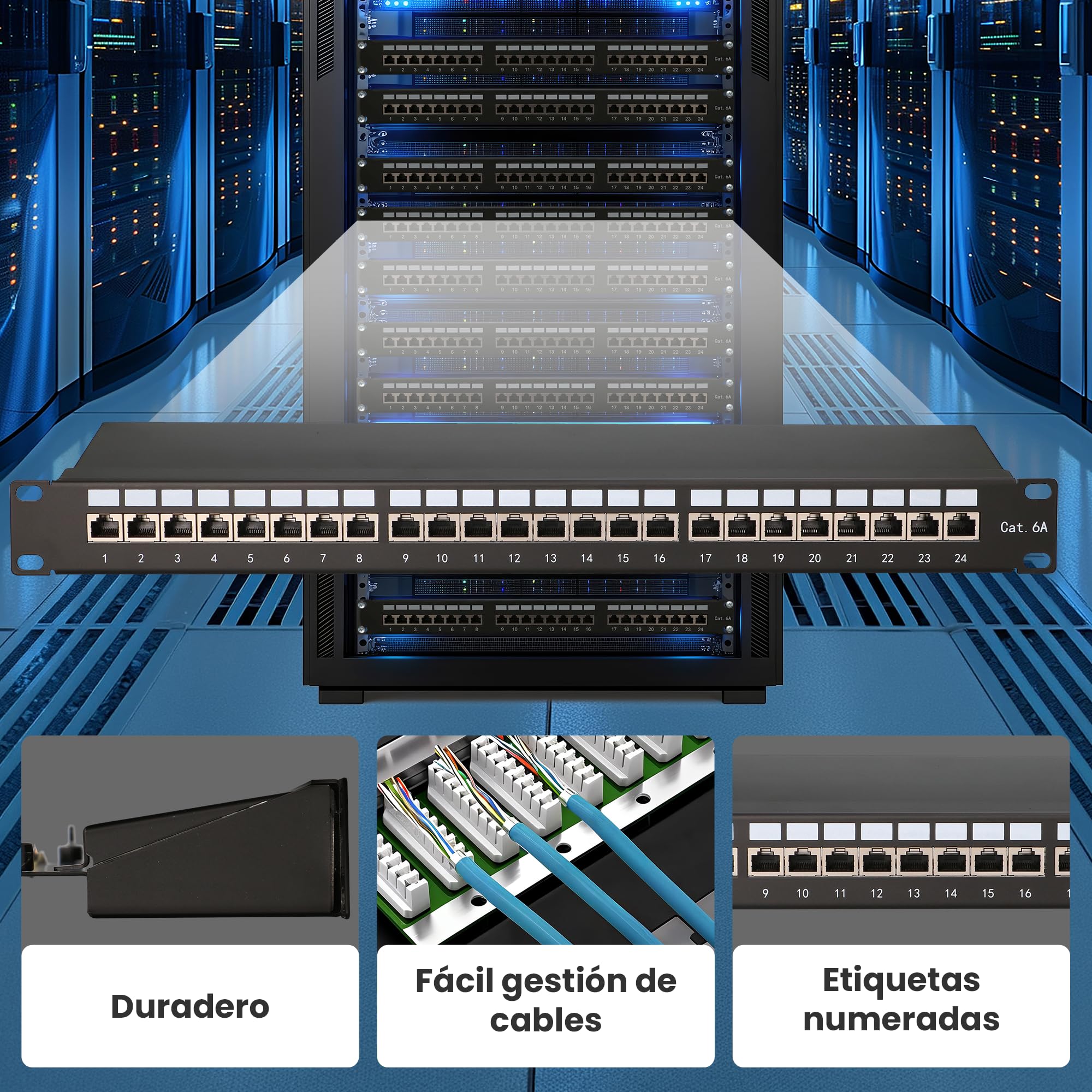 Extralink Patch Panel 24 puertos CAT6A STP apantallado 19 pulgadas RJ45