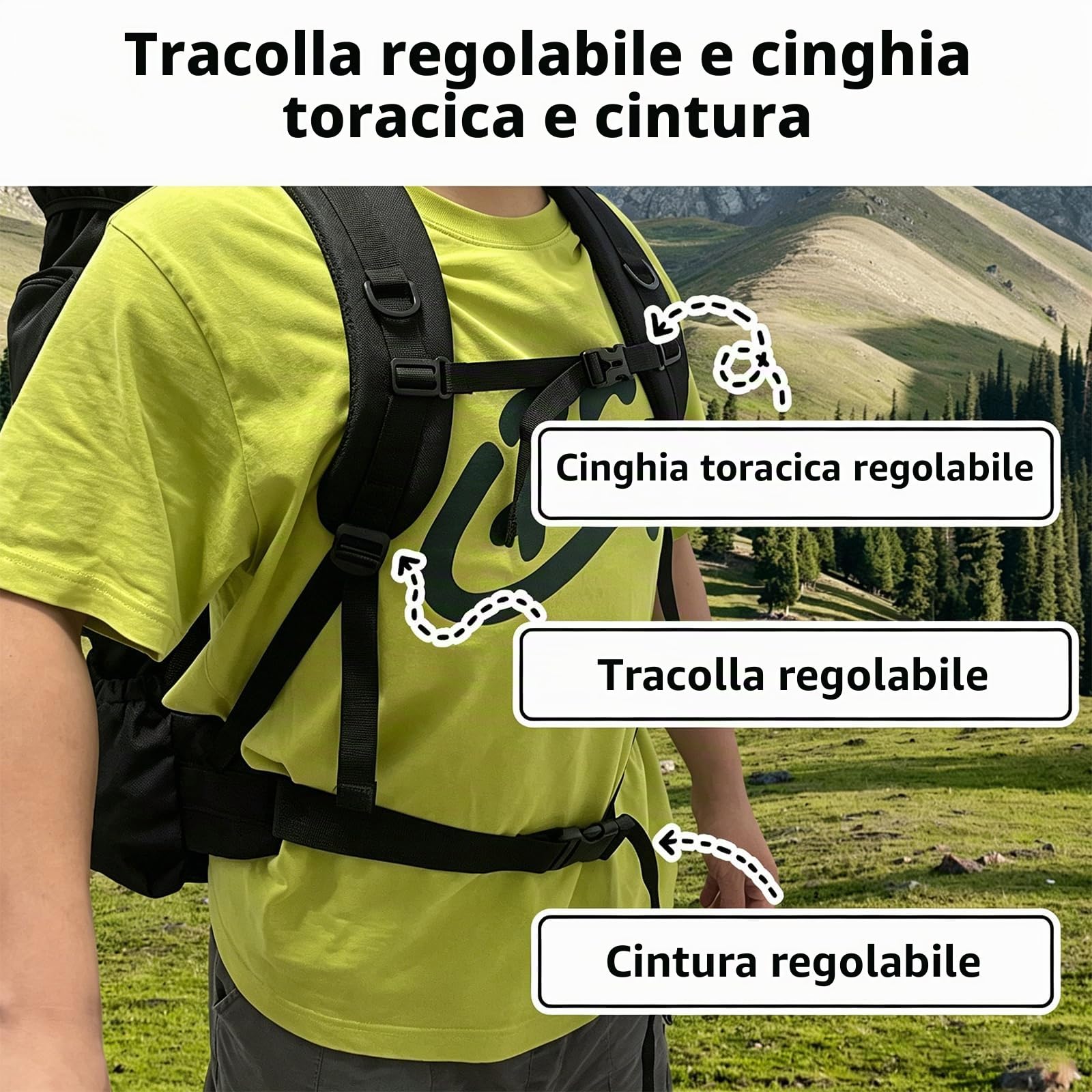80L Campeggio trekking zaino, 80 litri di grande capacità di corsa esterna Arrampicata Alpinismo Bagaglio a mano Borsa zaino, Trekking Zaino in spalla per le donne degli uomini, nero
