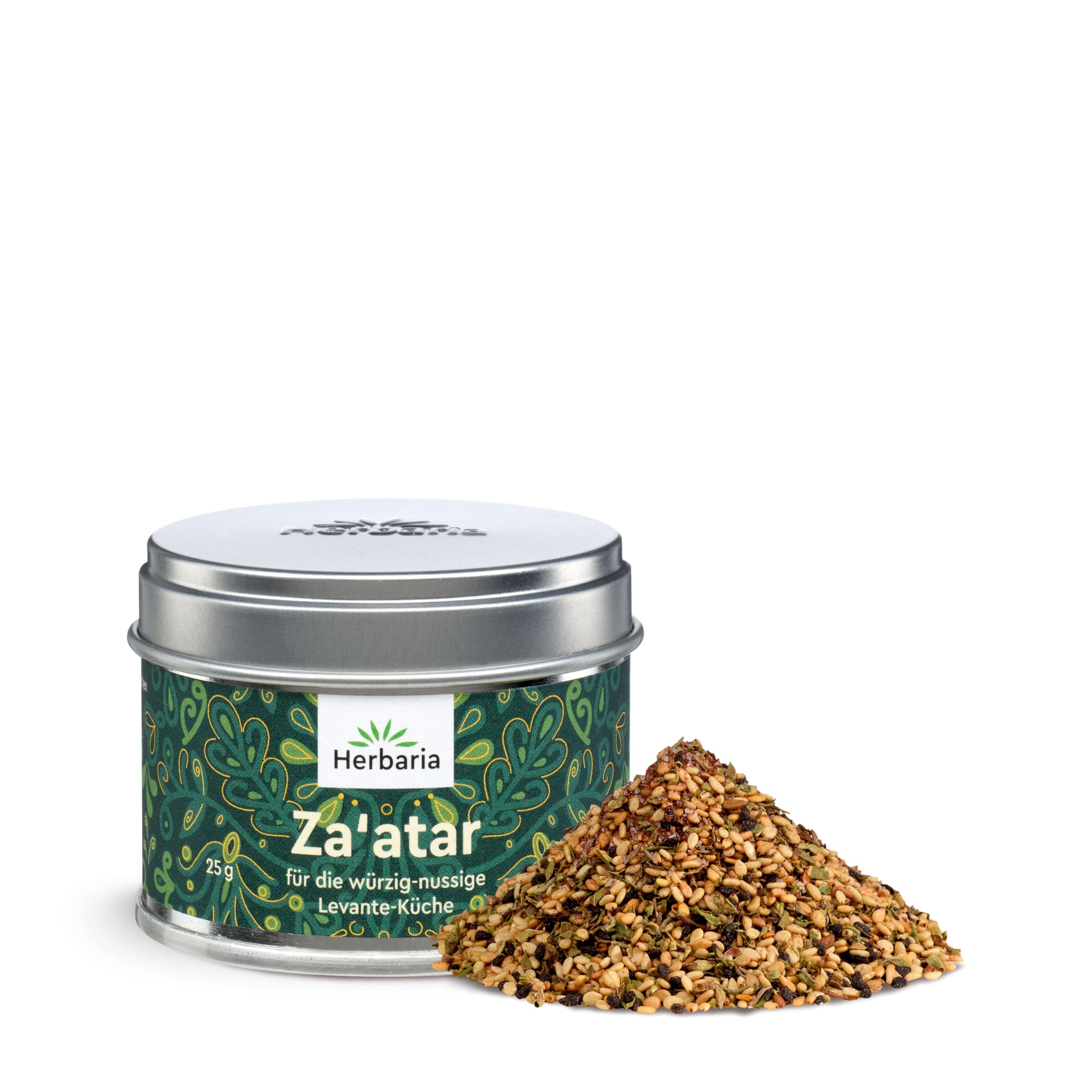 Herbaria Za'atar bio 25g S-Dose – Zatar Gewürz, Zaatar Gewürz - orientalische Bio-Gewürzmischung für Gerichte der Levante Küche - mit erlesenen Zutaten - in nachhaltiger Aromaschutz-Dose