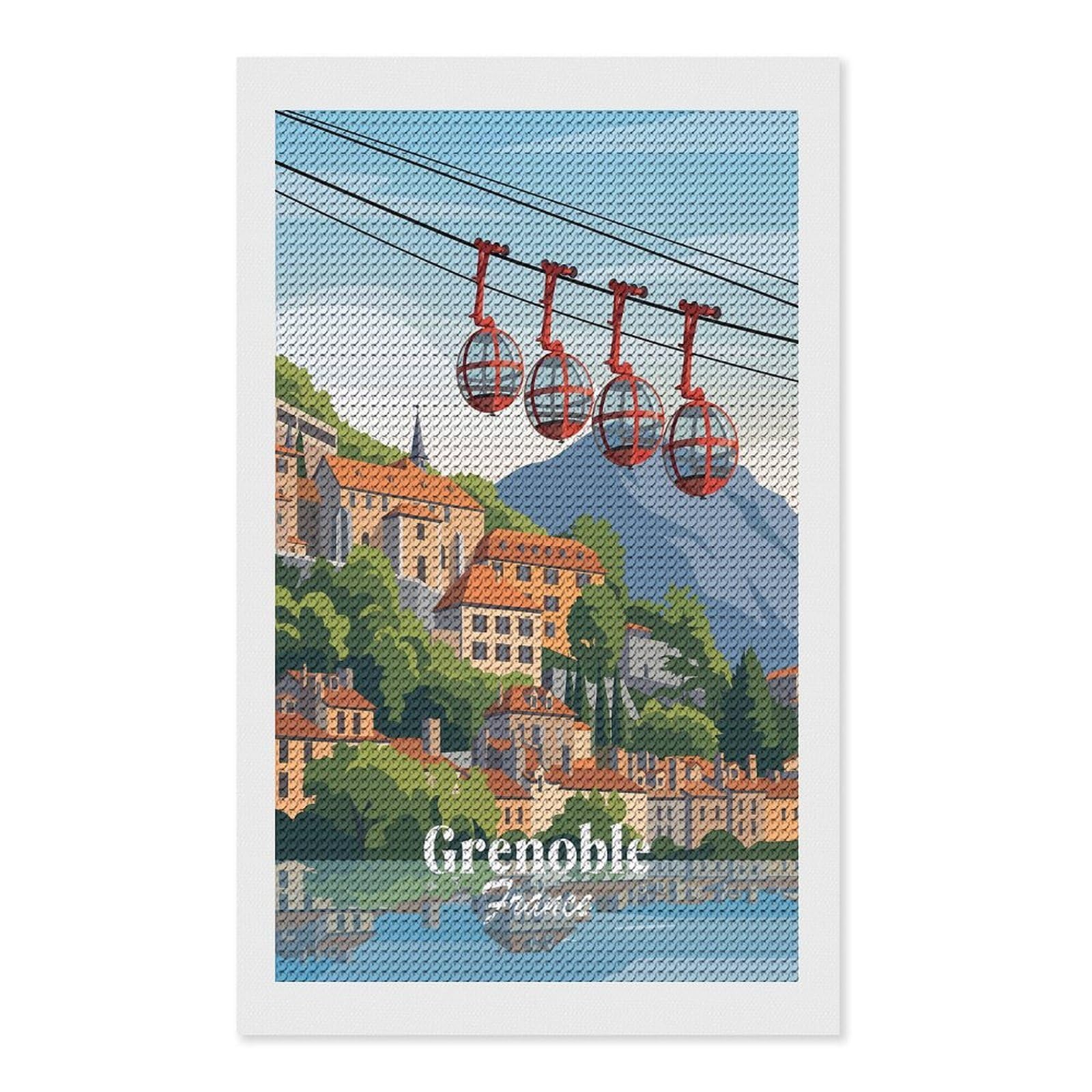 Junmoney Grenoble Cable Cars Diamond Art Kit 12"x20", Vintage Style Decor, Stress Relief Craft, Decor Project, Relaxing DIY, Creative Hobby