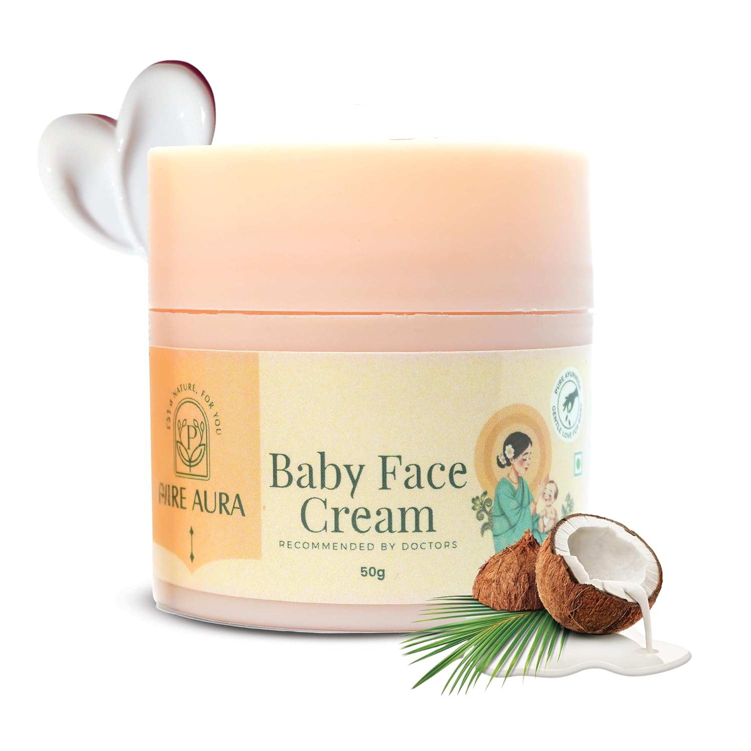 Baby Face Cream, Ayurvedic & Organic, Shea Butter & Almond Oil, 50gm, Newborns