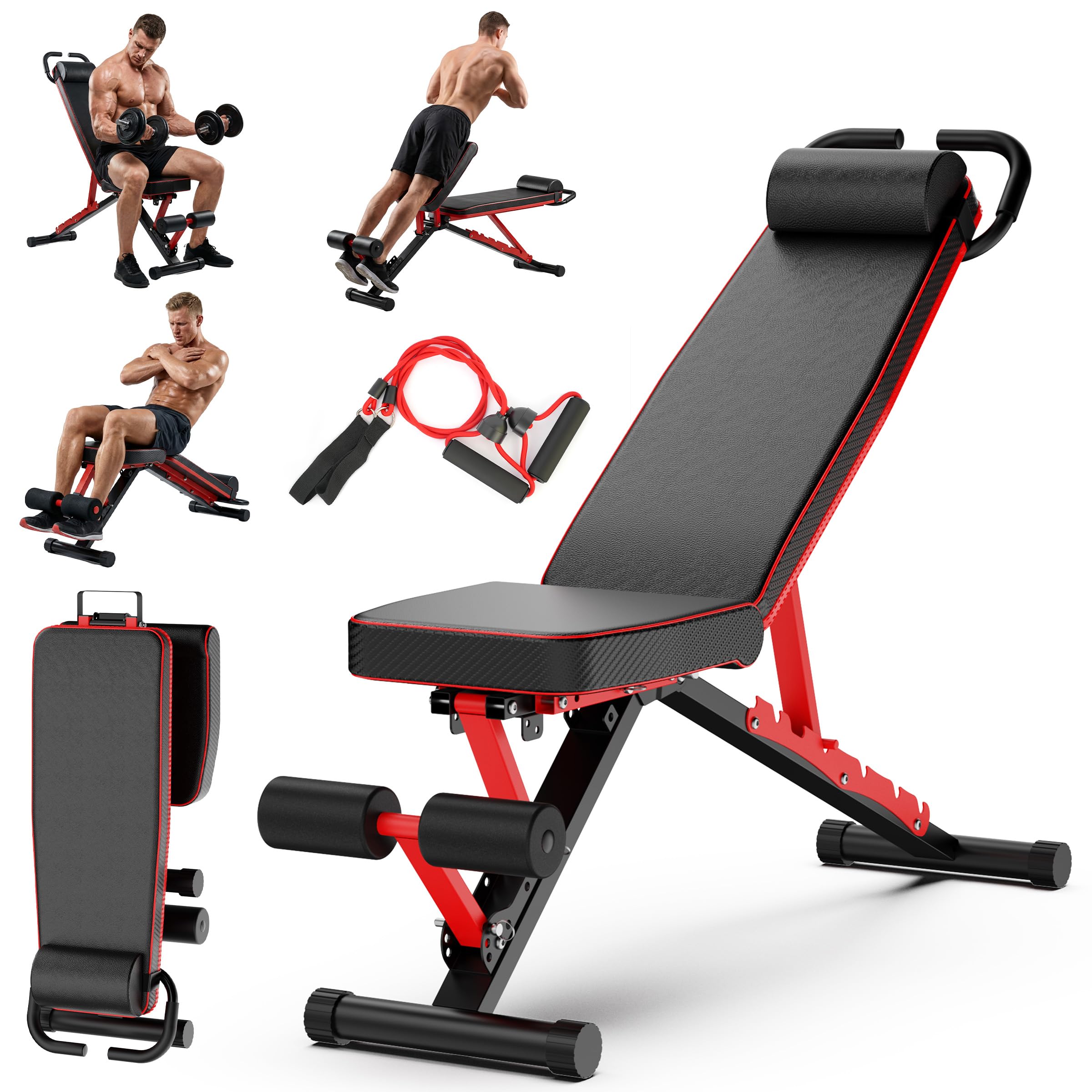 Workout Bench for Home Gym - Folable Adjustable Bench, 98% Pre-Assembled | 1300 LBS, 7-Level Adjustable Back, Compact, Extra-Long Backrest Gym bench for Strength Training Fitness Equipment