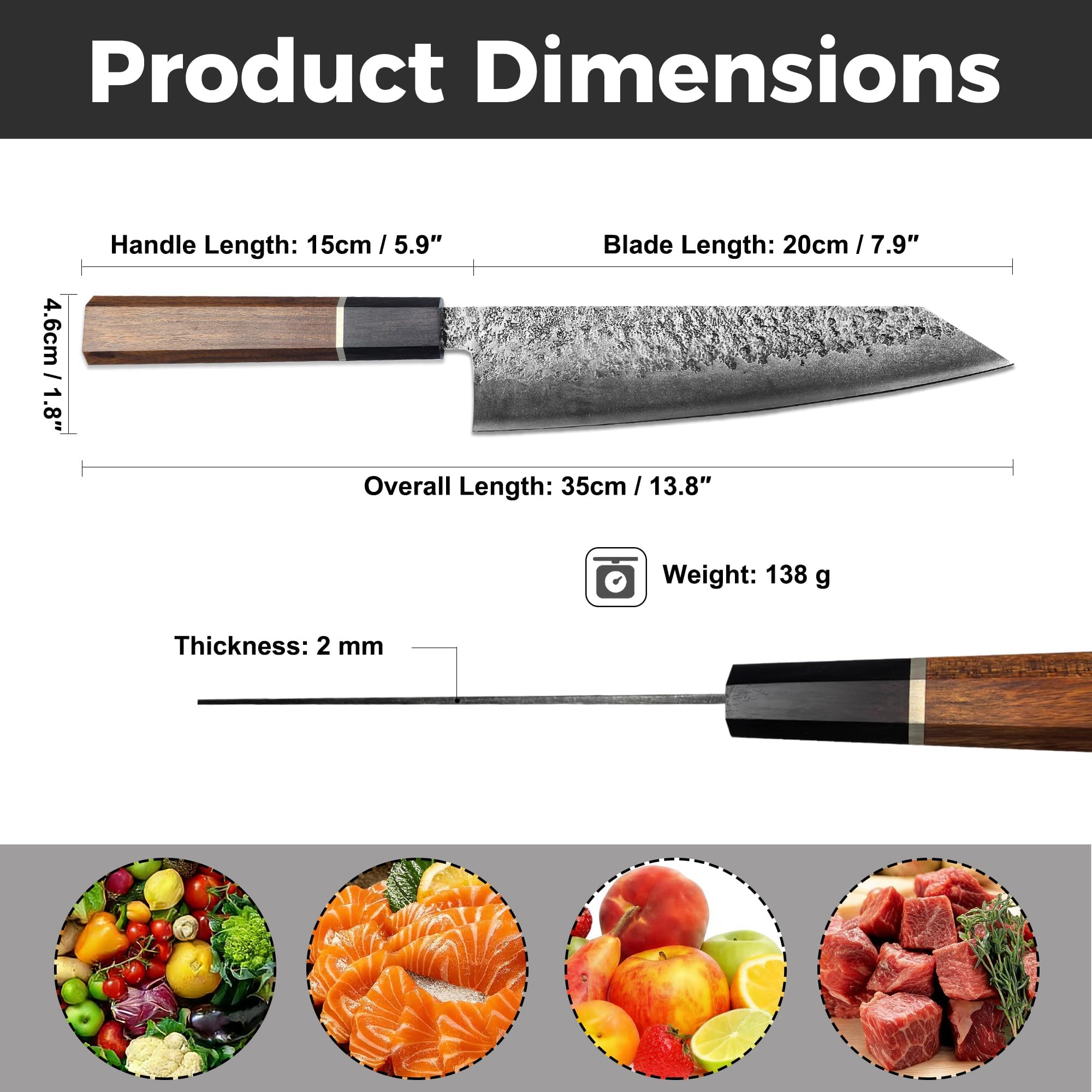 KITORY Japoński Nóż Kiritsuke 20 cm | Profesjonalny nóż kuchenny, Superostrzeostrze, Elegancka rączka z czarnego drewna, Czerwony gumowy kwadrat