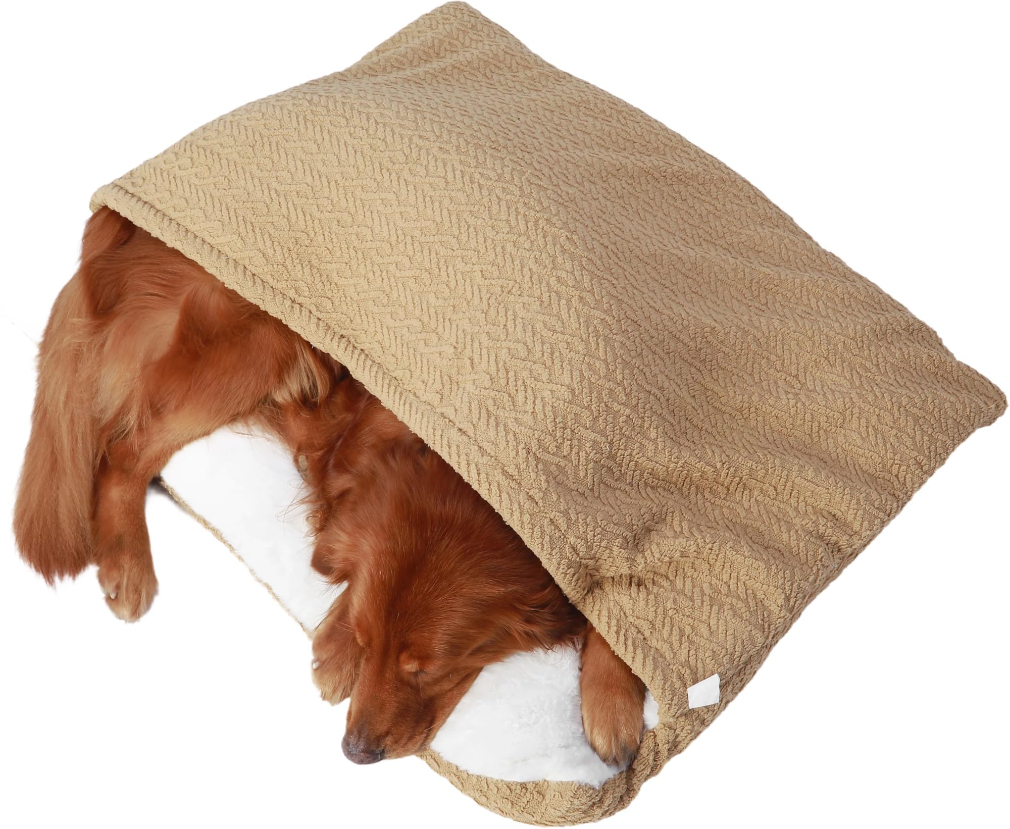 Cama Calmante Ortopédica Con Manta y Capucha Para Perro/Gato, Saco de Dormir Extraíble y Lavable, Suave Fuzzy Cómoda Sofá Para Mascotas Pequeñas y Medianas (Beige, 100x75x)