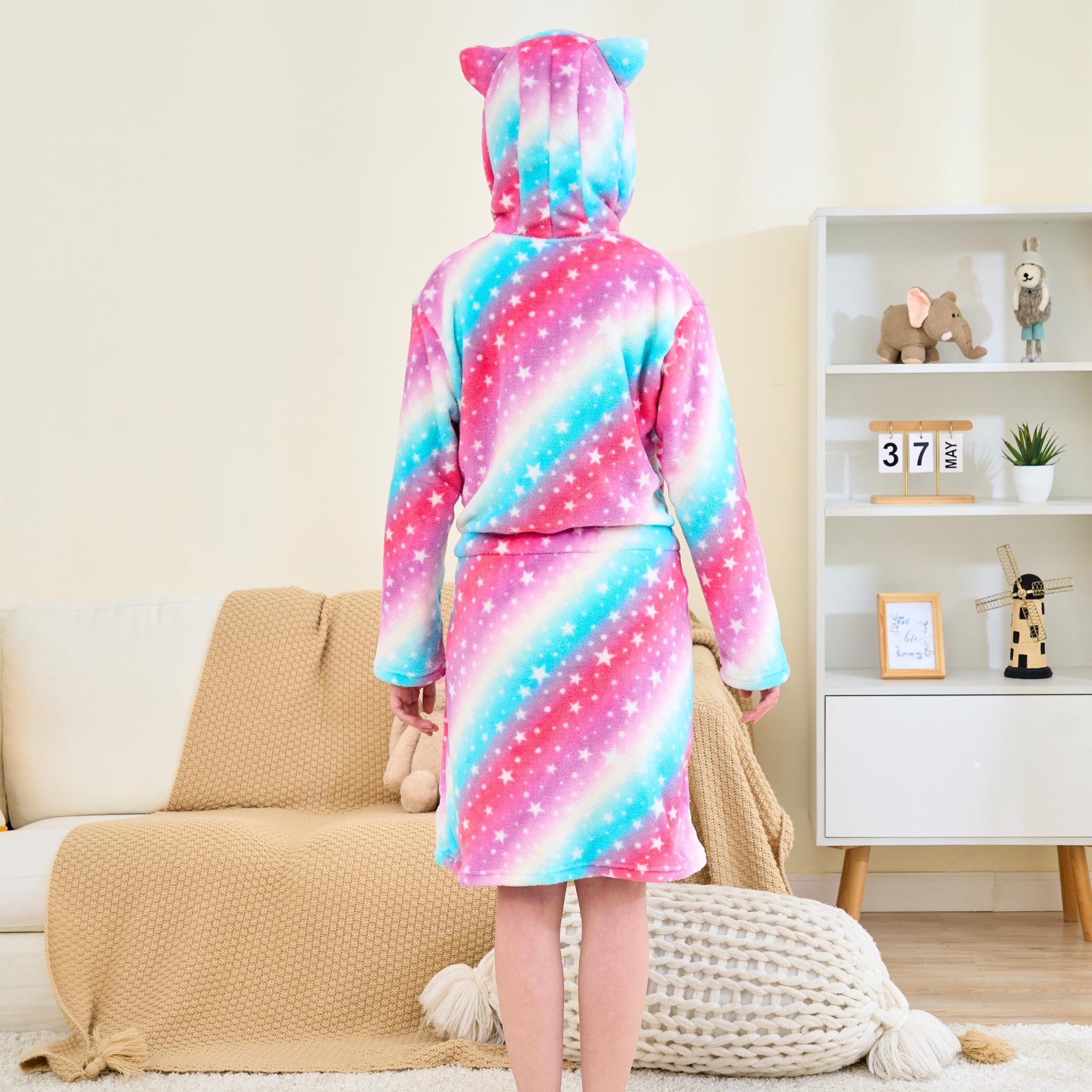 Chats Peignoir pour Filles Robes de Chambre en Molleton Doux avec Capuche et Oreilles de Chat