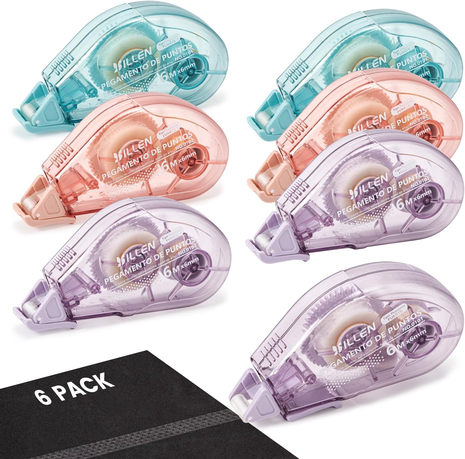 6 Pack Glue Tape, Double Sided Tape Roll for Crafts, Sticky Scrapbook Tape Runner, Scrapbooking Supplies for Crafting Photo Album Cards Journal School Office Gift Wrapping - 0.24IN x 20FT