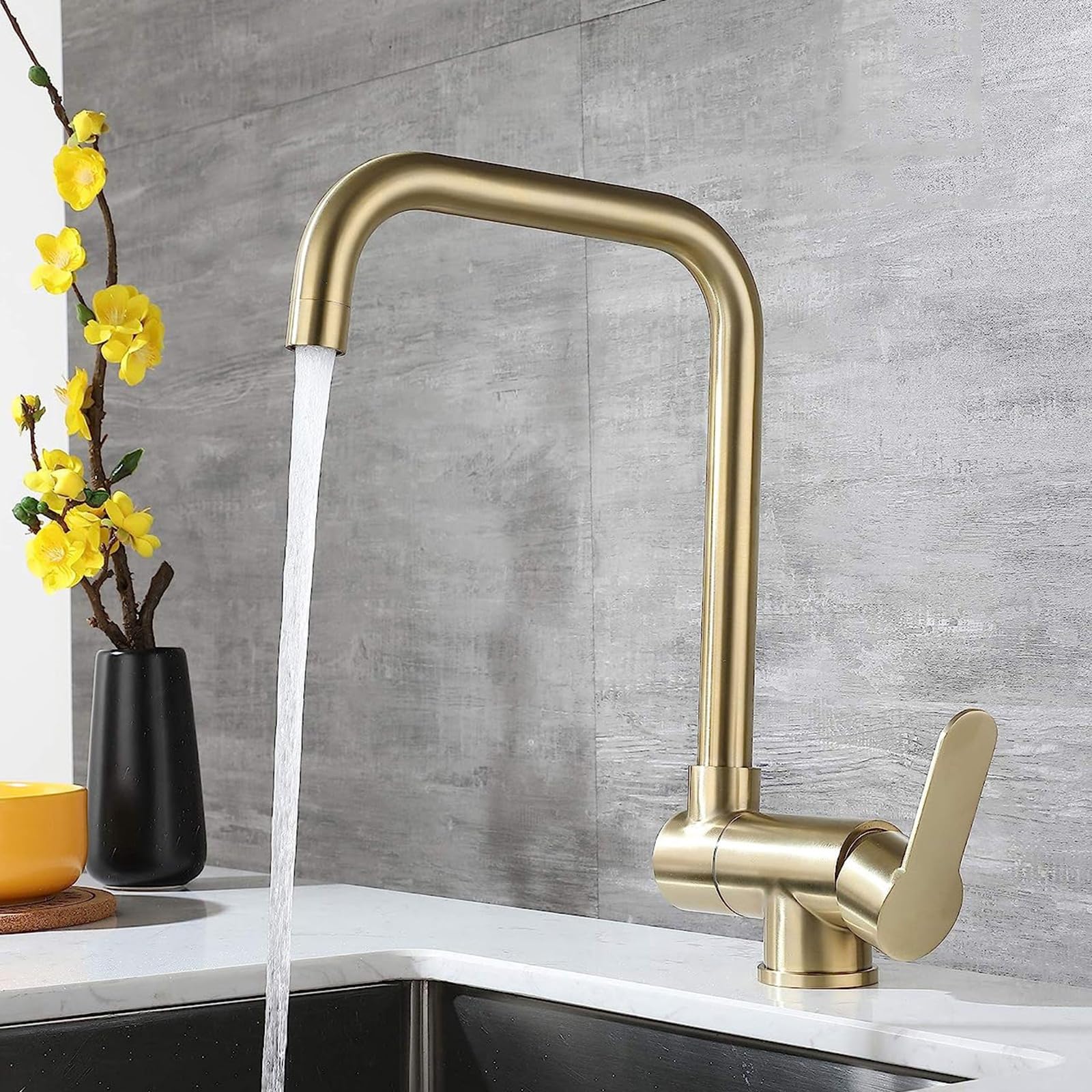 Miscelatore Cucina Sottofinestra XJTNLB – Oro Spazzolato, Pieghevole 180° E Rotante 360°, In Acciaio Inox 304