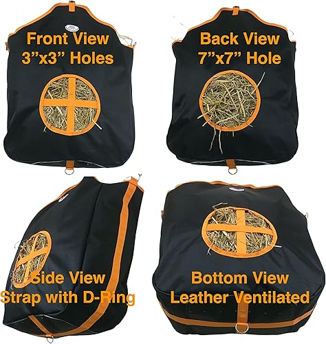 Miniatura 2 de Majestic Ally Alimentador de heno de nailon para caballo, cabra, oveja, agujero de alimentación abierto de doble cara con parte inferior ventilada