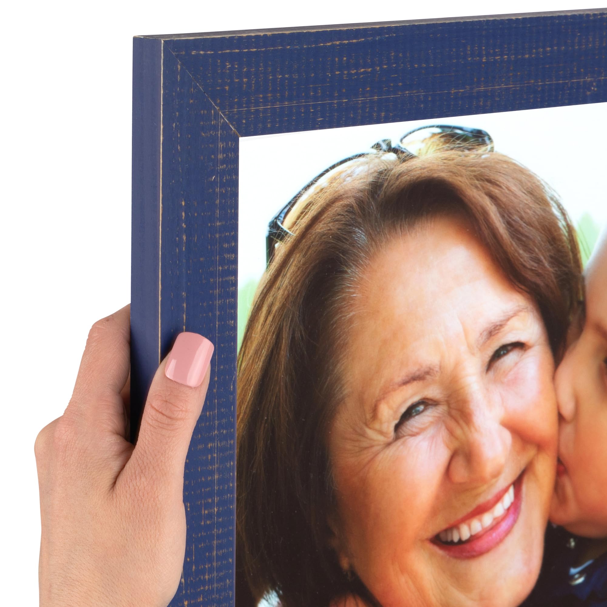 Cadre photo en bois vieilli bleu marine 25,4x25,4 cm anti-reflet