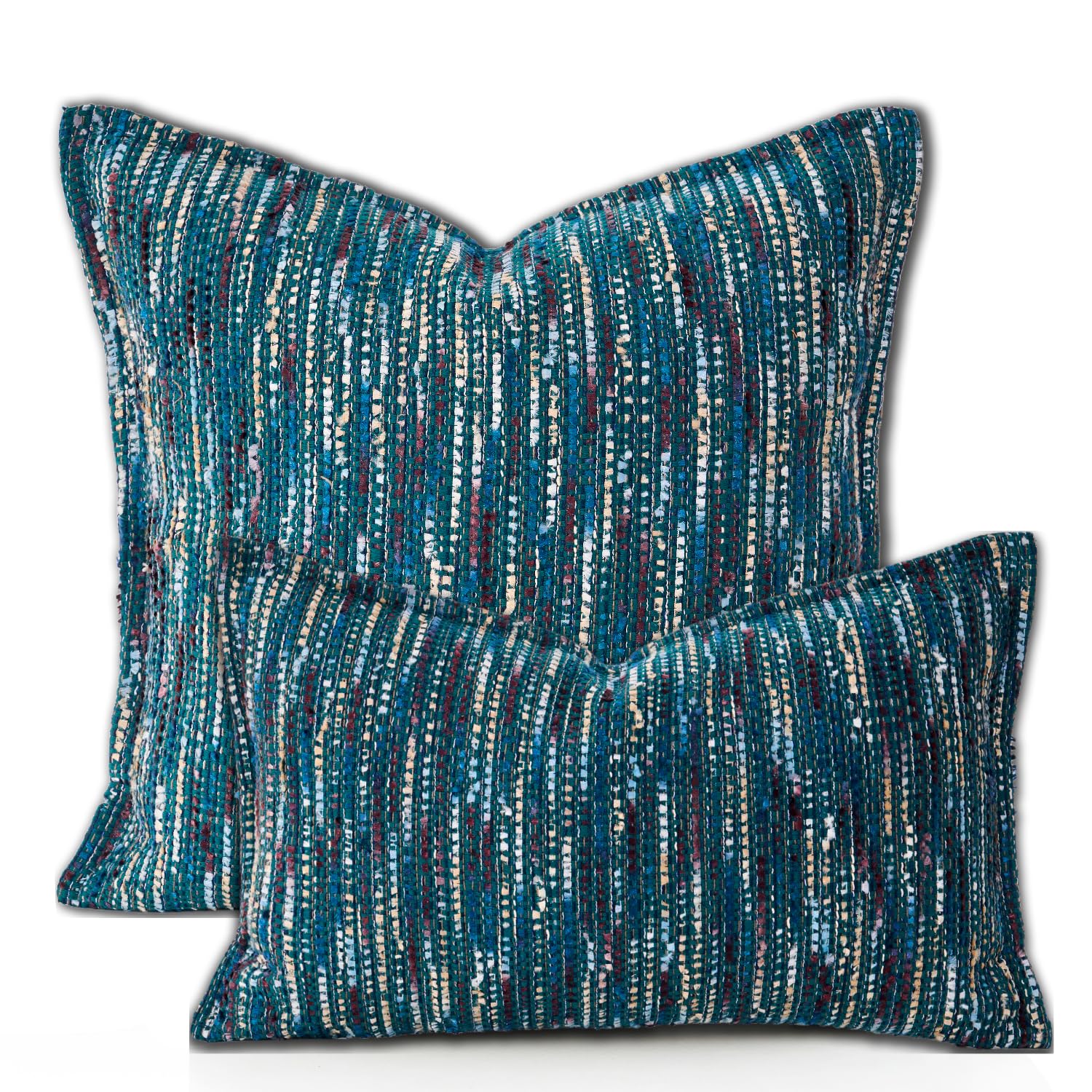 Yonous Premium Series Fringe Boho Cushion Covers, Linen Woven Luxury Thick Throw Pillow with Tassels for Home Décor, Teal, 12x20 Inch / 30 x 50 cm