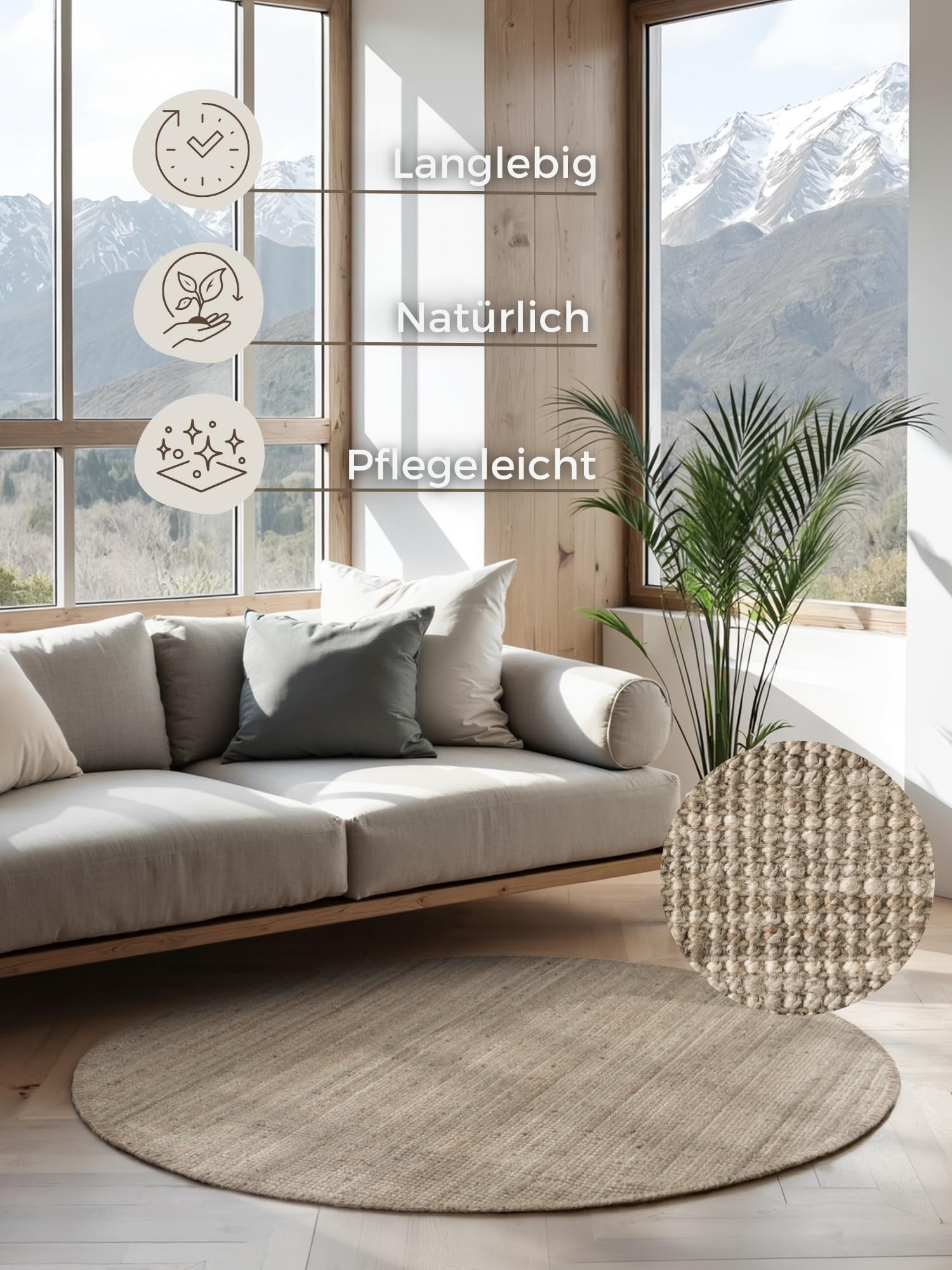 Hanse Home Jute Teppich Rund – Natur Wohnzimmerteppich aus 100% Jute - Handgewebt & Natürlich – Boho Naturfaser Juteteppich für Wohnzimmer – Bild 2