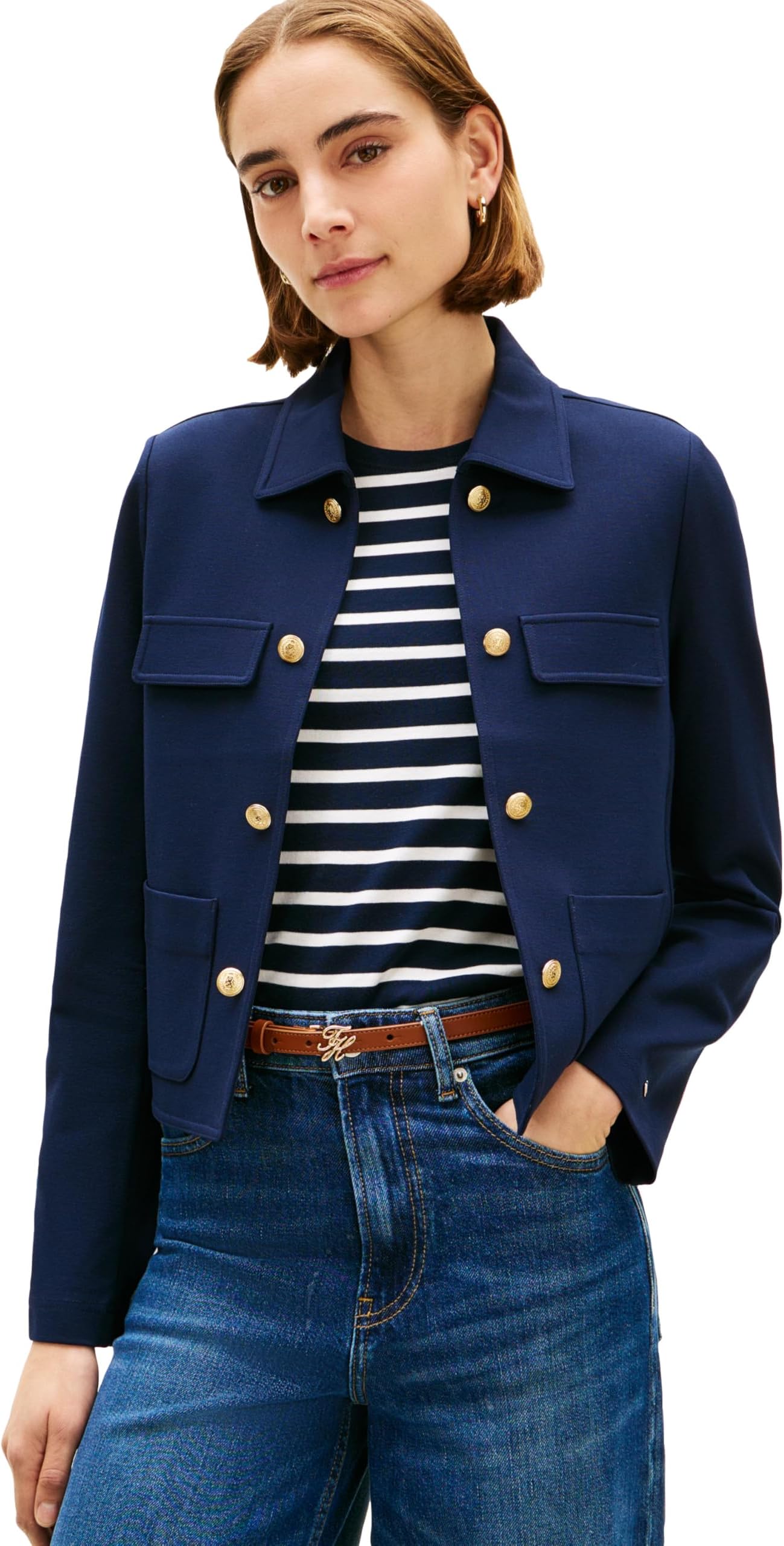 Women's Open Front Jacket Button Down Long Sleeve Business Casual Jacket