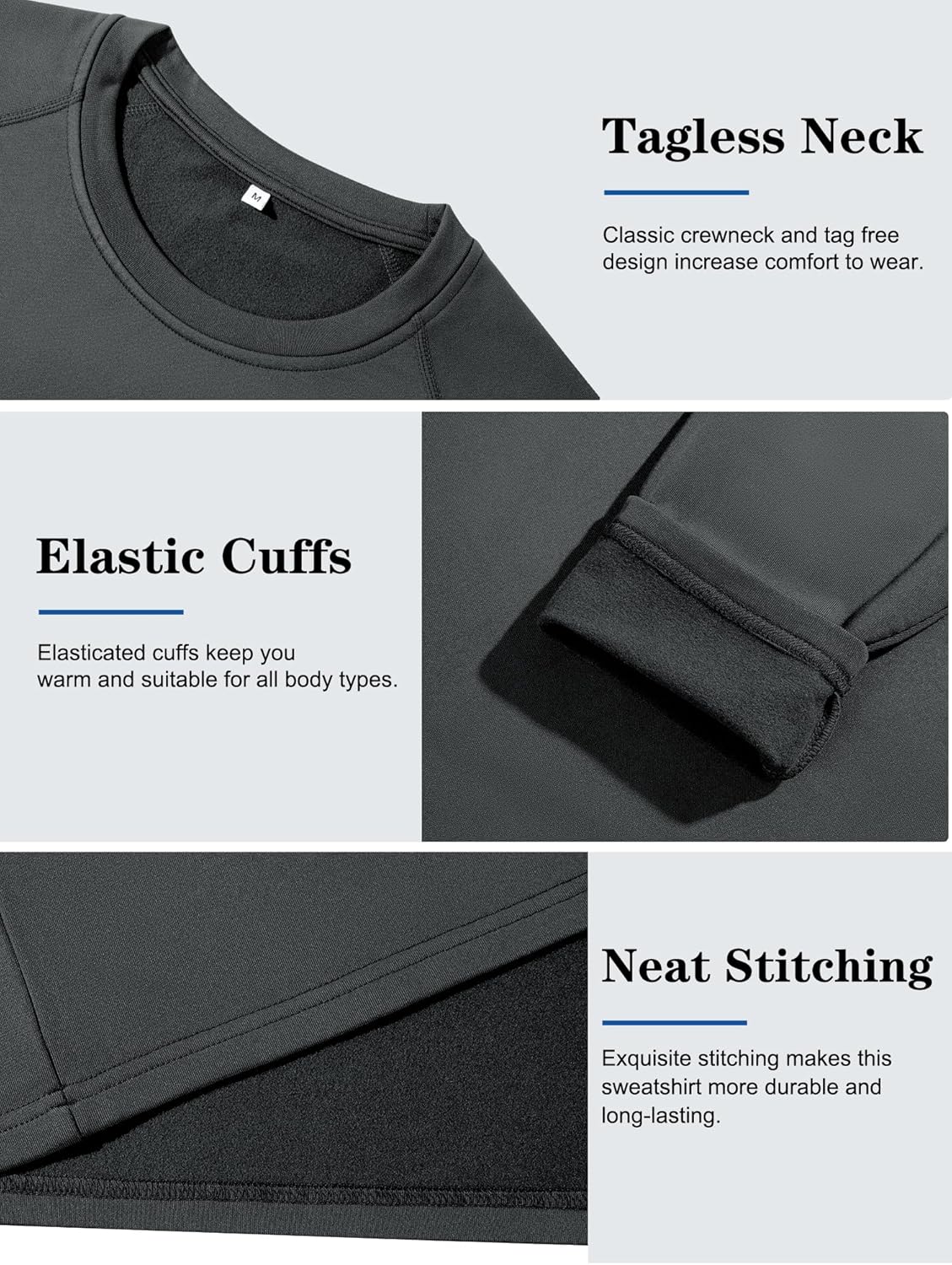 Men's Thermal Shirts Long Sleeve Fleece Lined Crew Neck Base Layer Athletic Workout Tops - Image 5