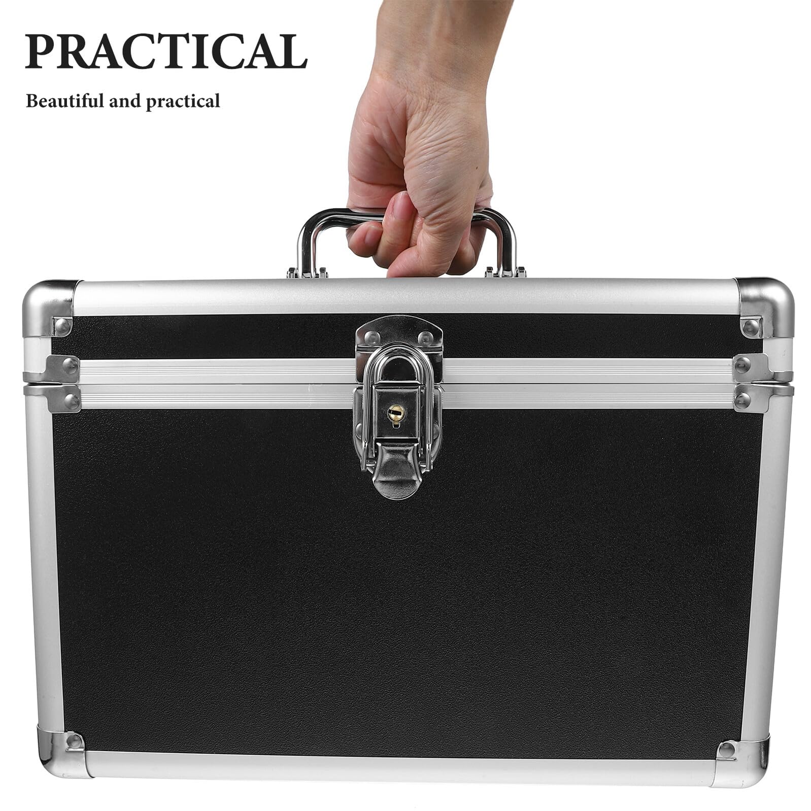 Metall Kosmetikbox mit Sicherheitsschloss Großer Make up Organizer Aufbewahrungskoffer für Frauen und Mädchen Vielseitiger Schminkkoffer für Garten und Bad Langlebig und Geräumig