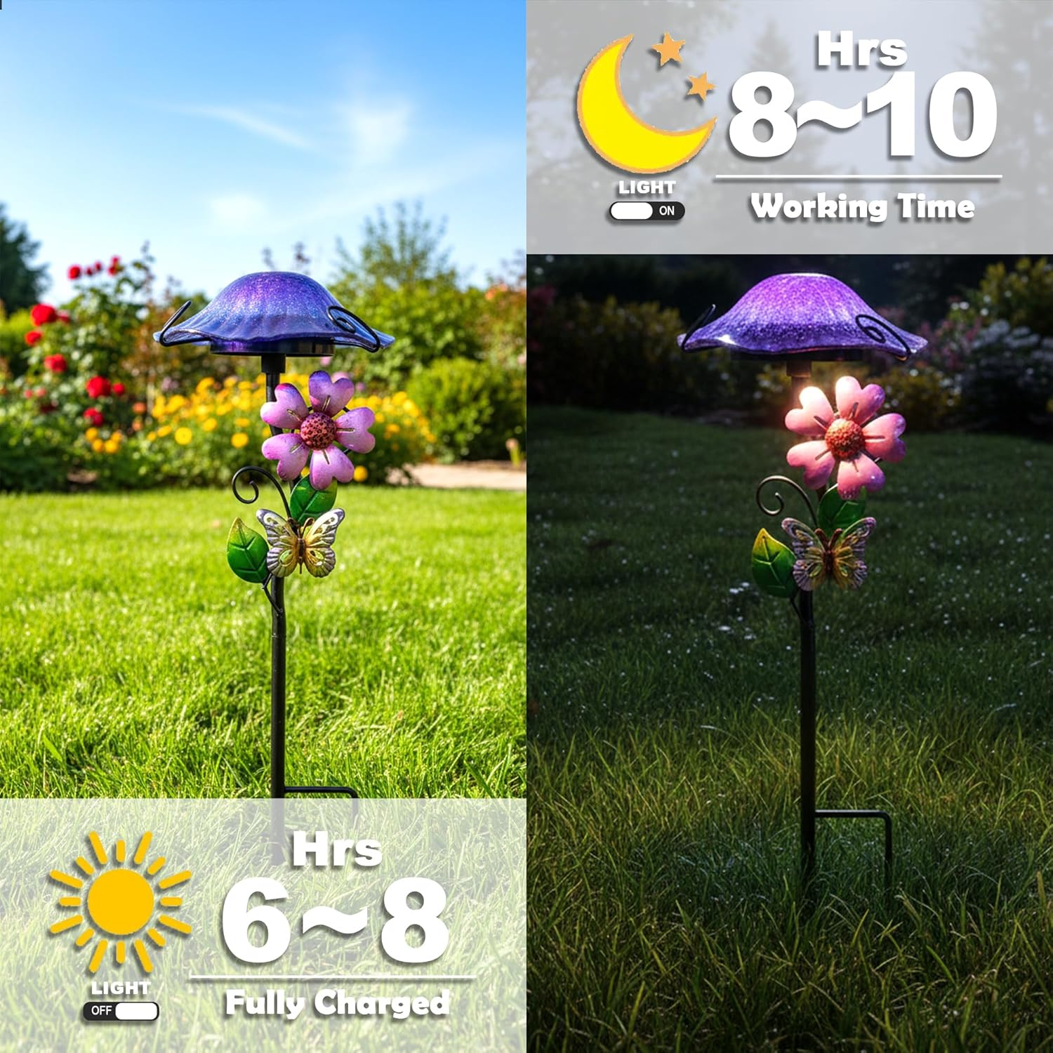 Solar Outdoor Lights Decorative Solar Glass Mushroom Lights Waterproof LED Purple Garden Stake Light for Walkway Pathway Lawn Patio Yard Decorations.