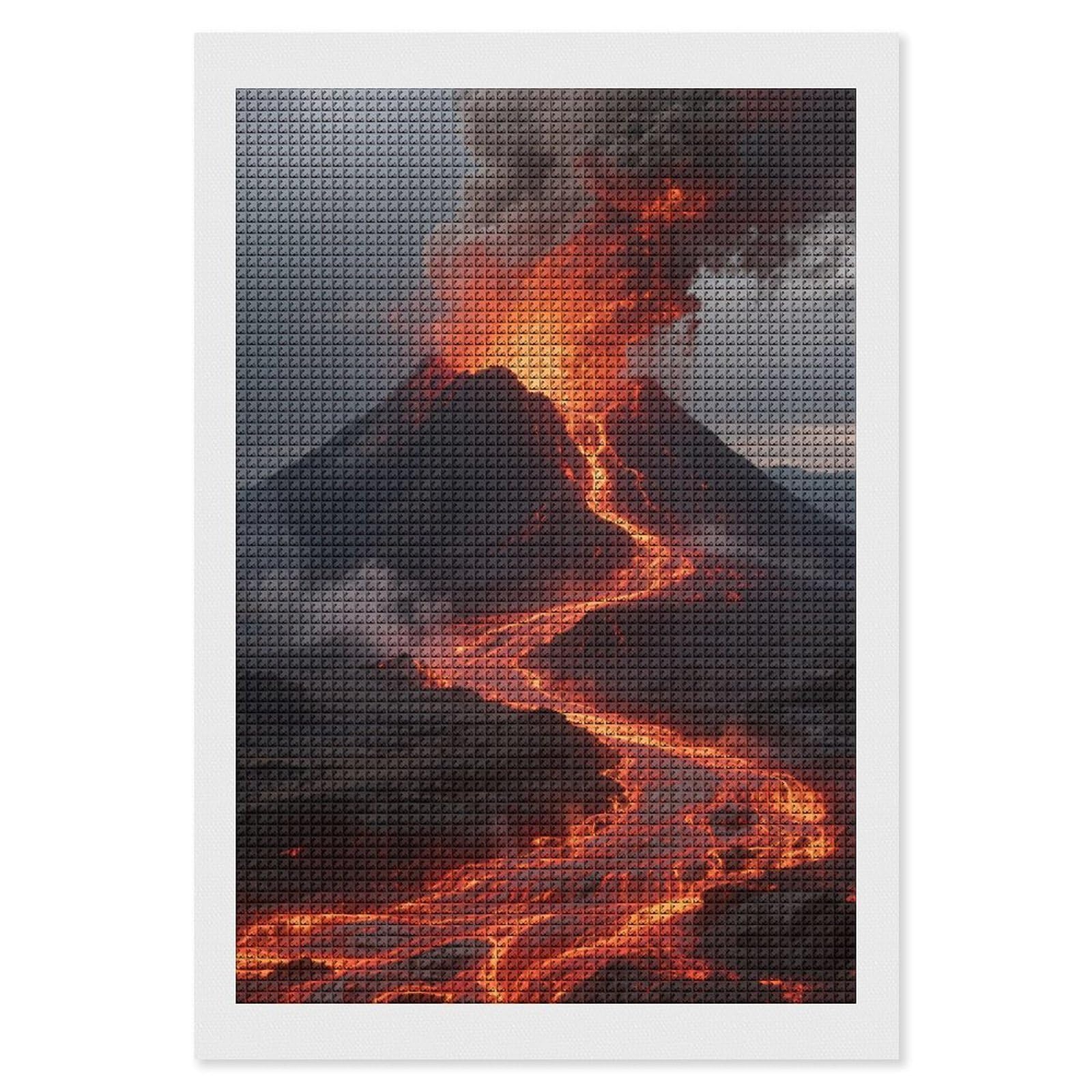 FodPand Volcano 5D Diamond Painting Kits for Adults Beginners Full Drill Square Diamond Dots Pictures Gem Art Supplies for Home Wall Room Decoration DIY Craft Set Gift 8x12