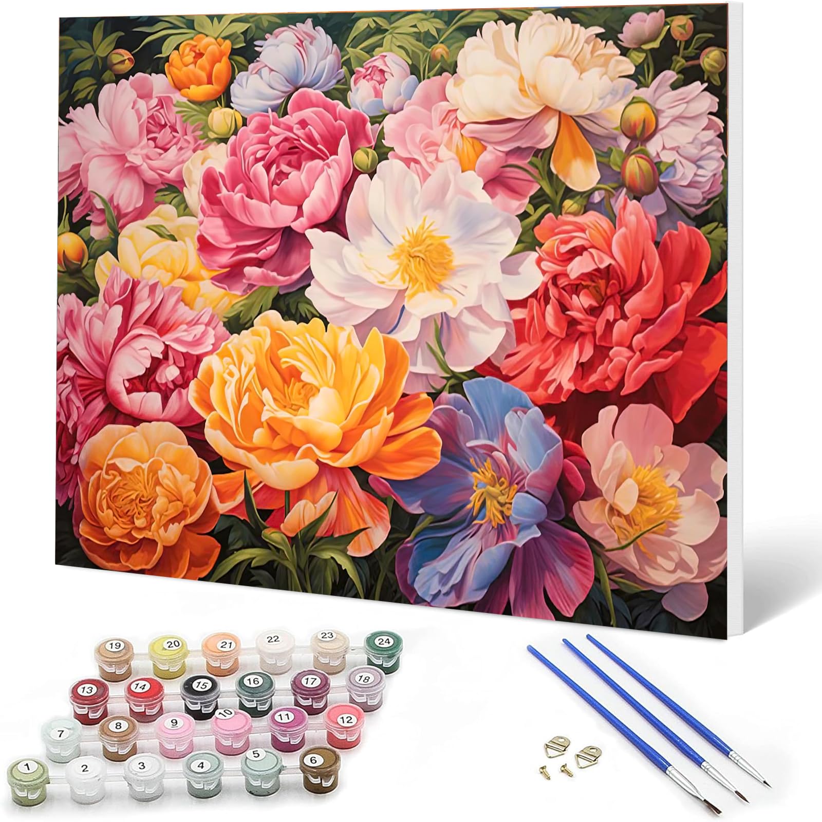 Auremi DIY Flower Paint by Numbers for Adults Kids-Flower Canvas Oil Painting Kit for Adults,Craft Art Painting with Wooden Frame Kit Acrylic Pigment Drawing Paintwork for Gift Home 20x30cm