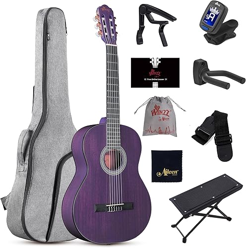 Miniatura 12 de WINZZ Guitarra clásica 4/4, guitarra de cuerda de nailon de tamaño completo de 39 pulgadas para adultos principiantes, kit completo de guitarra