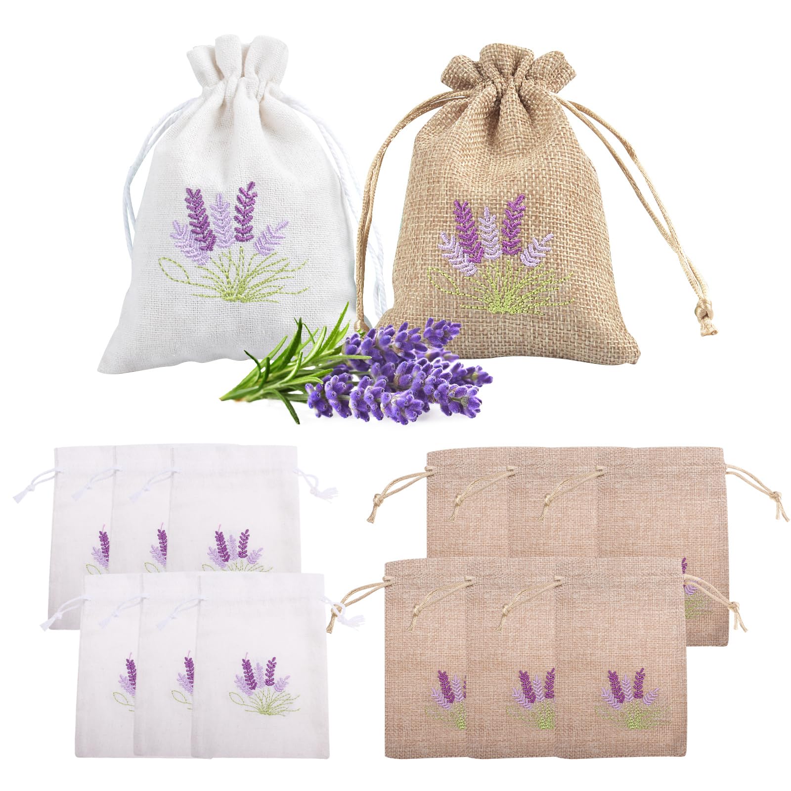 12 Pièces Sachet Lavande Vide, Sachet Lavandes Armoire Sache Lavan 10 x 14 cm Sache de Lavandes avec Cordon sur Le Dessus pour Armoires, Tiroirs, Vêtements, Sommeil, Voyage, Blanc et Lin