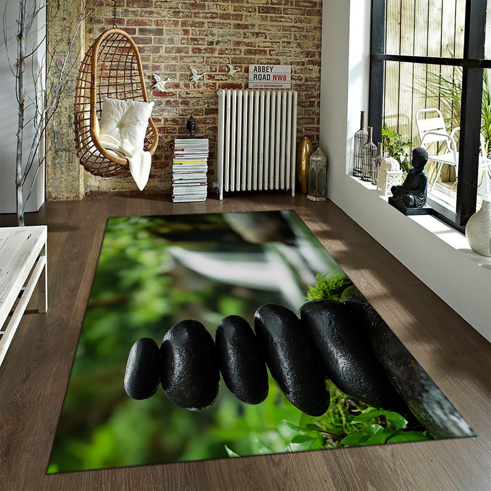 Tapis cascade et rivière 80x150cm avec motif de pierres empilées pour salle à manger