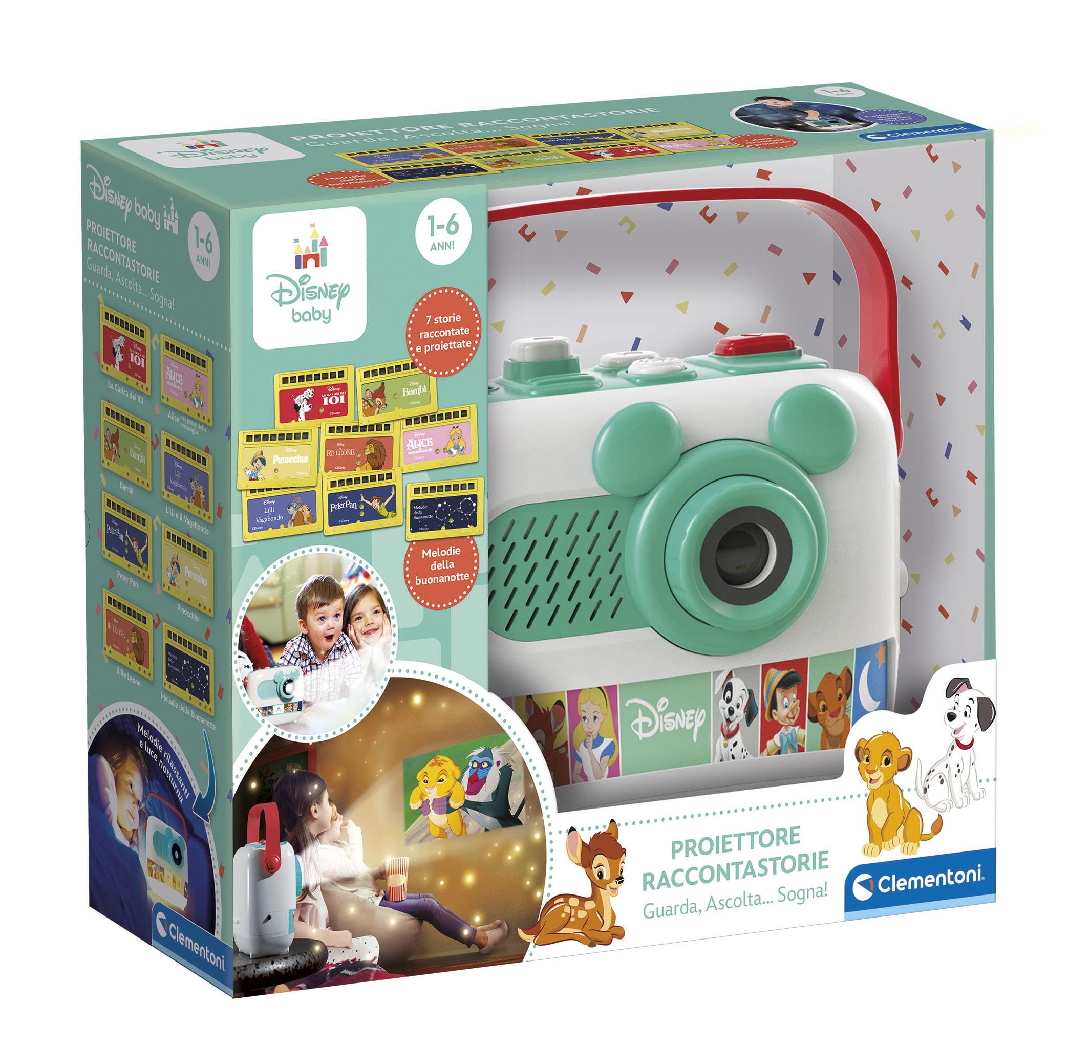 Clementoni Disney Baby Proiettore Raccontastorie, Storyteller per Bambini 1-6 Anni, con 8 Diapositive dei Grandi Classici, Gioco Elettronico, Non Compatibile con Le Ricariche, in Italiano, 17819