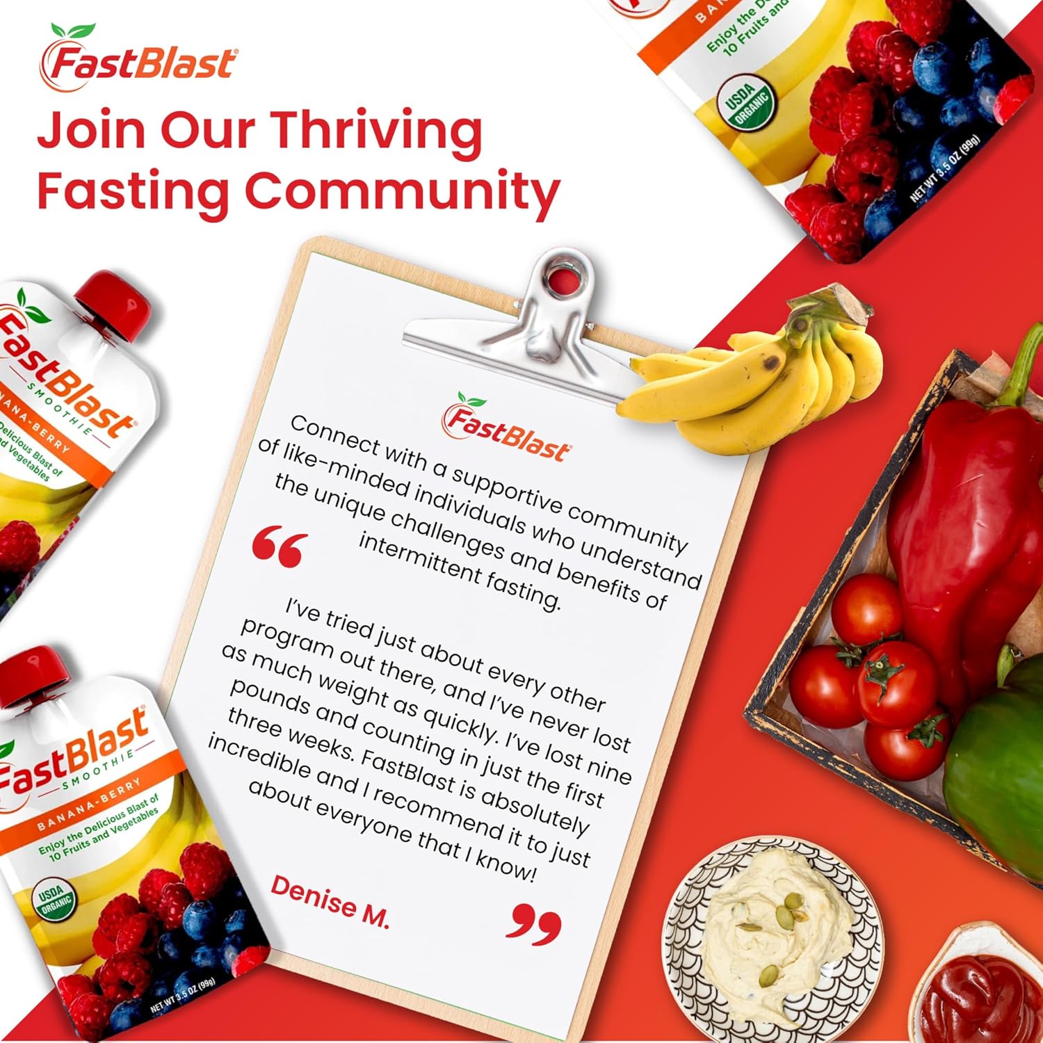 FastBlast Banana-Berry Smoothie. Supports Intermittent Fasting. Controls Appetite and Maintains Energy. USDA Certified Organic, Vegan, Non-GMO, Soy Free & No Added Sugar (12 Units: 1 Pack of 12) : Health & Household