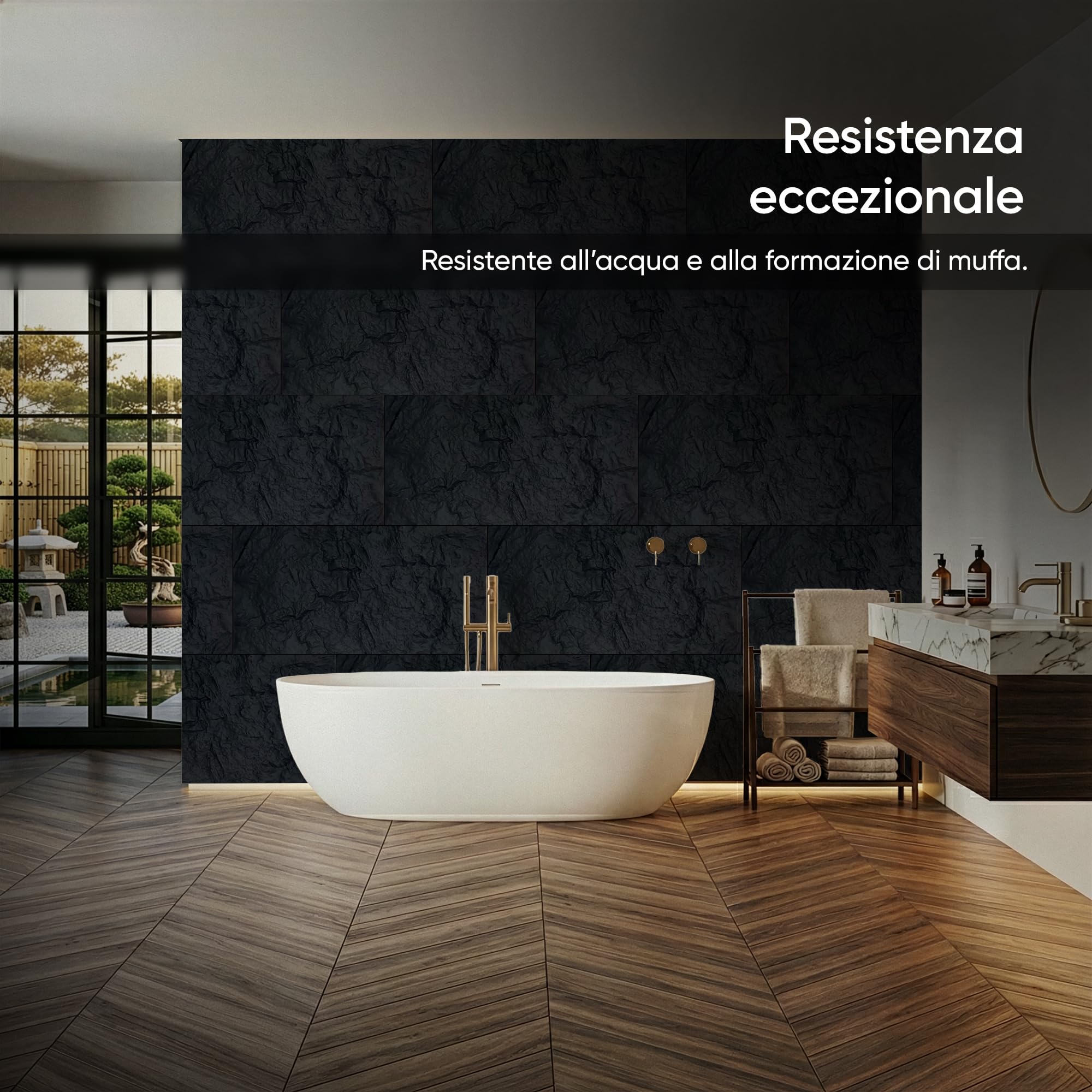 IZODEKOR Pannelli PU a Parete Effetto Pietra 60x120 cm | 5 cm di Spessore | Pannelli a Parete 3D Nero | Rivestimento a Parete Effetto Pietra per Interni | Pannelli PU in Pietra Naturale | NIGHT STONE