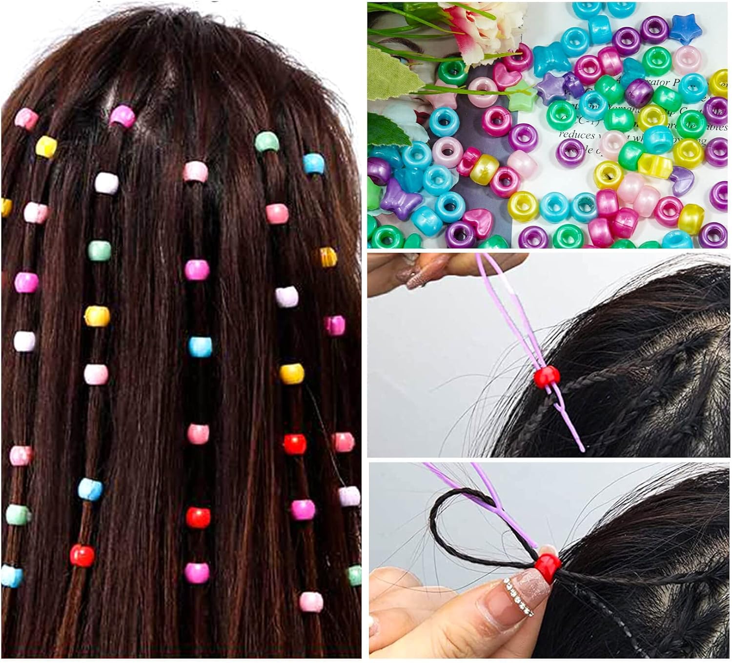 Wavlakth 1770Pcs Heart Star Pony Beads Hair Bead for Braid, Acrylic Butterfly Large Hole Pony Beads with Elastic Rubber Band Threader for Bracelets Earring Necklace Jewelry Making (Pearl-Color) - Image 3