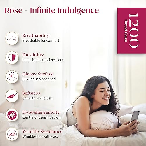 Miniatura 3 de Carressa Linen Sábanas de lujo 100% algodón Supima, sábanas de algodón premium de 1200 hilos para cama tamaño Queen, juego de sábanas blancas de 4