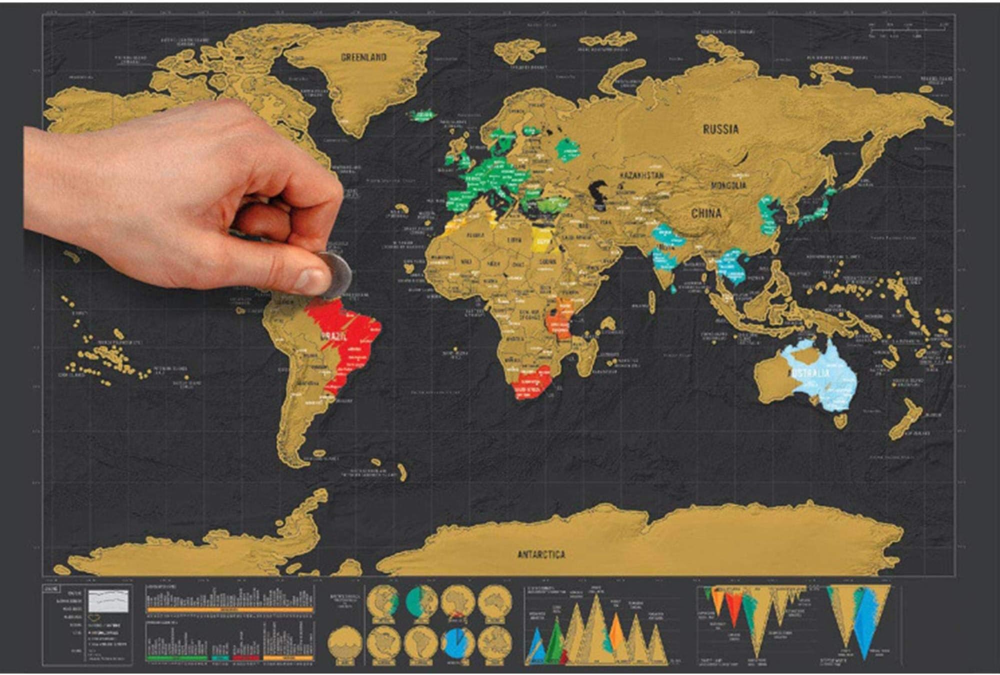 Scratch Off Map - Deluxe Travel Size World Map Poster - Countries and Facts - Travel Gift