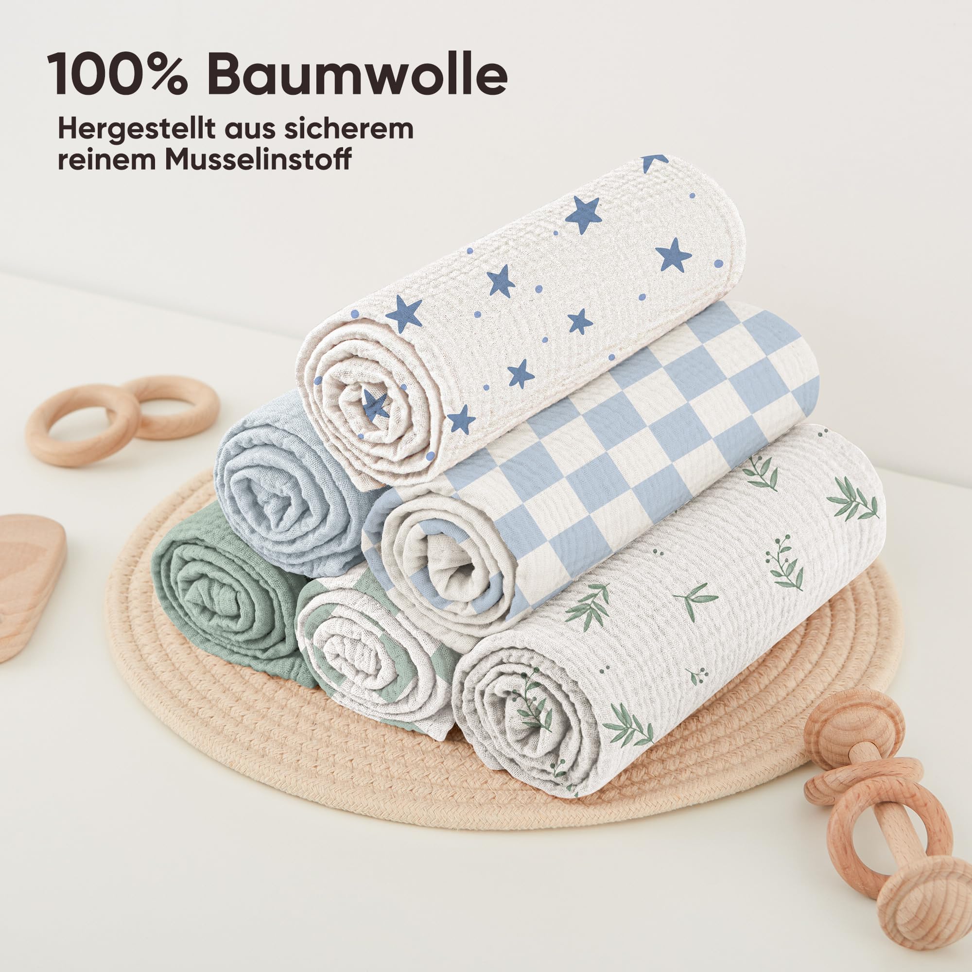 Bearmoss 100 % algodón, paños de muselina suaves para bebés, transpirables y extremadamente absorbentes, para paños de gasa absorbentes, 10 unidades, 60 x 60 cm (azul verde)