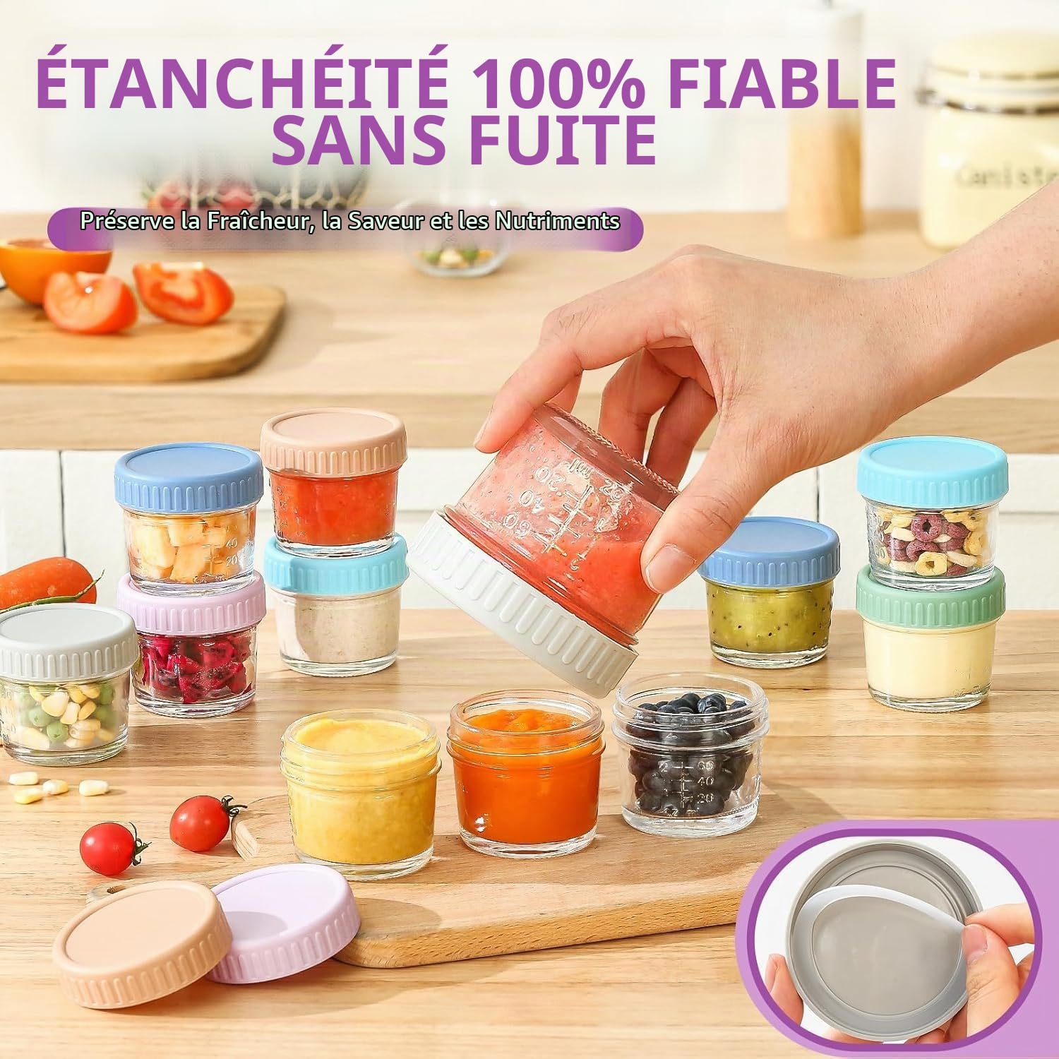 LATERN 12 Pièces Récipients en Verre pour Bébé Aliments, 120ml /4oz Pot Sans BPA 100% Étanche Récipient Réutilisable avec Couvercle et Marqueur, Compatible Micro-Ondes, Lave-Vaisselle Et Congélateur
