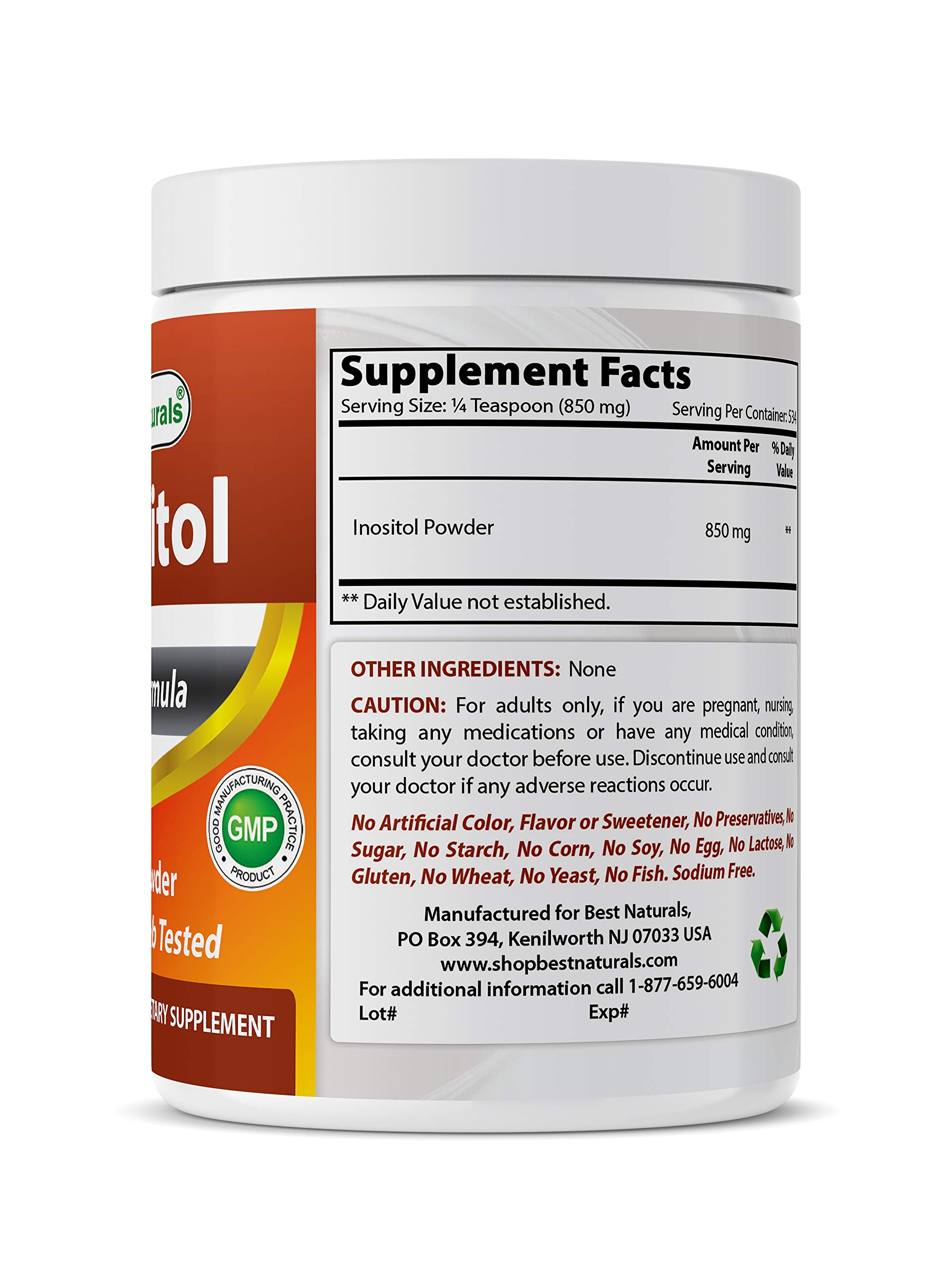 Polvo de inositol puro Best Naturals (vitamina B8), 1...B00BE0PYGA ...