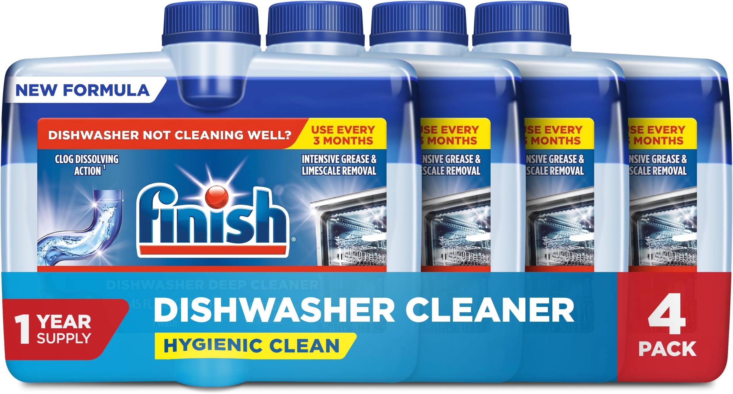Finish Dishwasher Cleaner Liquid, Limescale Remover, 8.45oz, 4pk