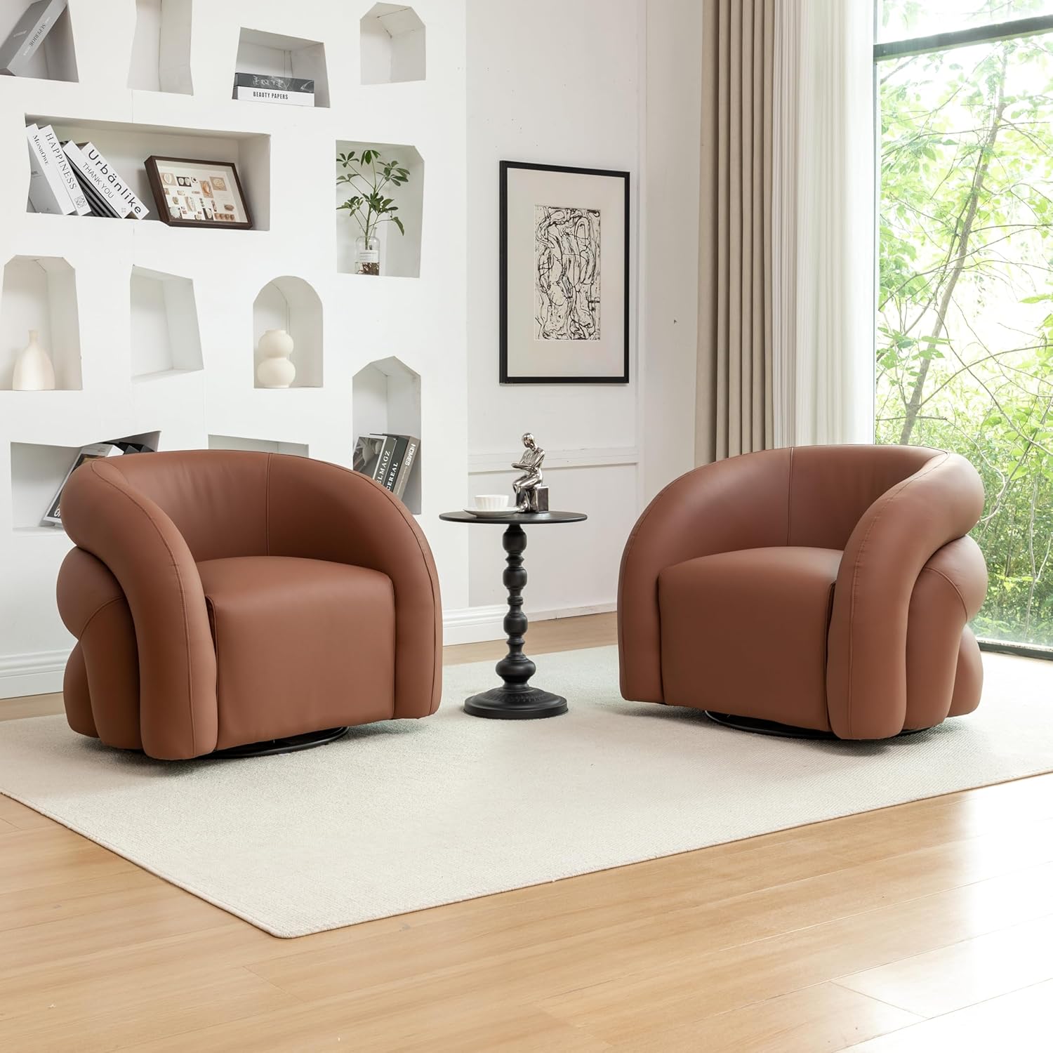 Swivel Accent Chair with Sherpa Teddy Fabric - Modern Round Armchair for Living Room, 360°Swivel,No Assembly Required, Plush Cozy Barrel Chair for Bedroom Reading & Apartment(White)