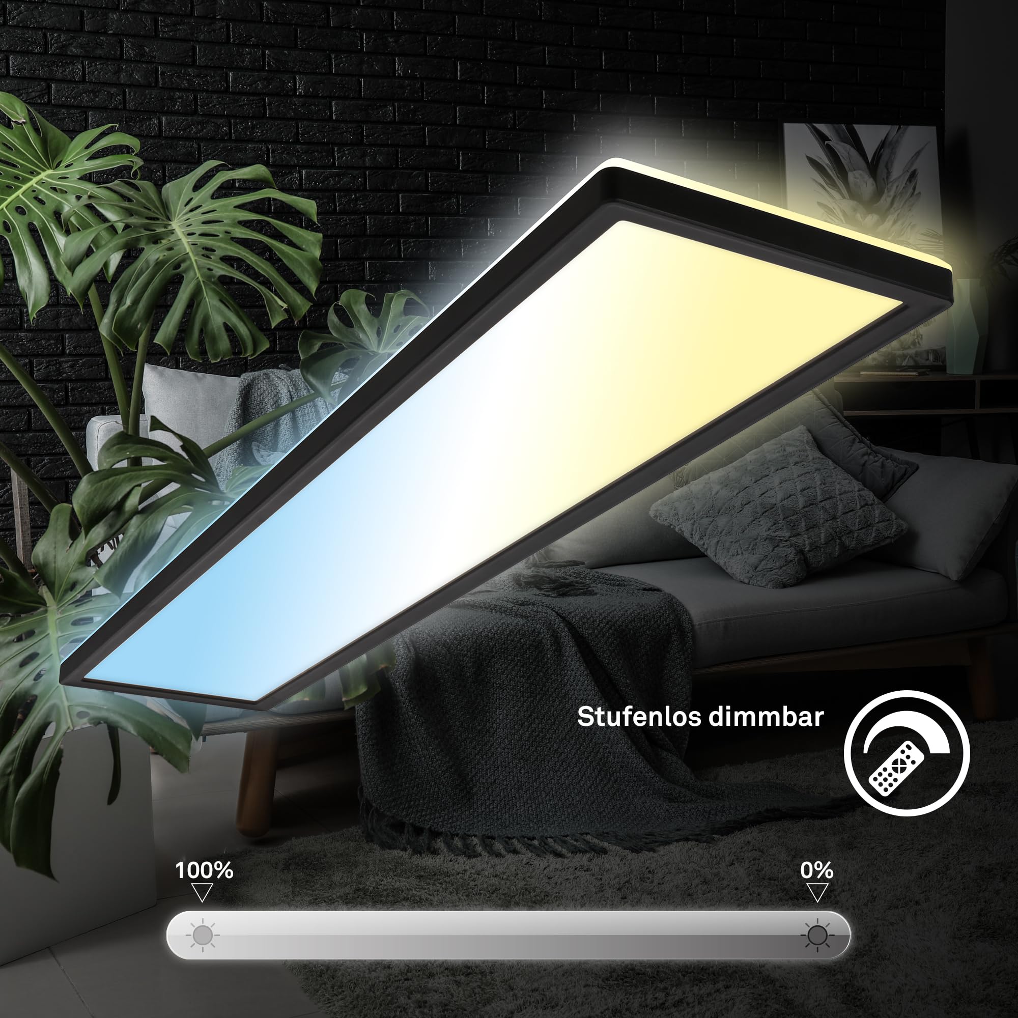 BRILONER - LED Deckenlampe 98cm mit indirektem Licht, flach, dimmbar, CCT, Lampe, Deckenleuchte, Wohnzimmerlampe, LED Panel, Küchenlampe, Schlafzimmerlampe, Flur, 98x20x3 cm, Schwarz